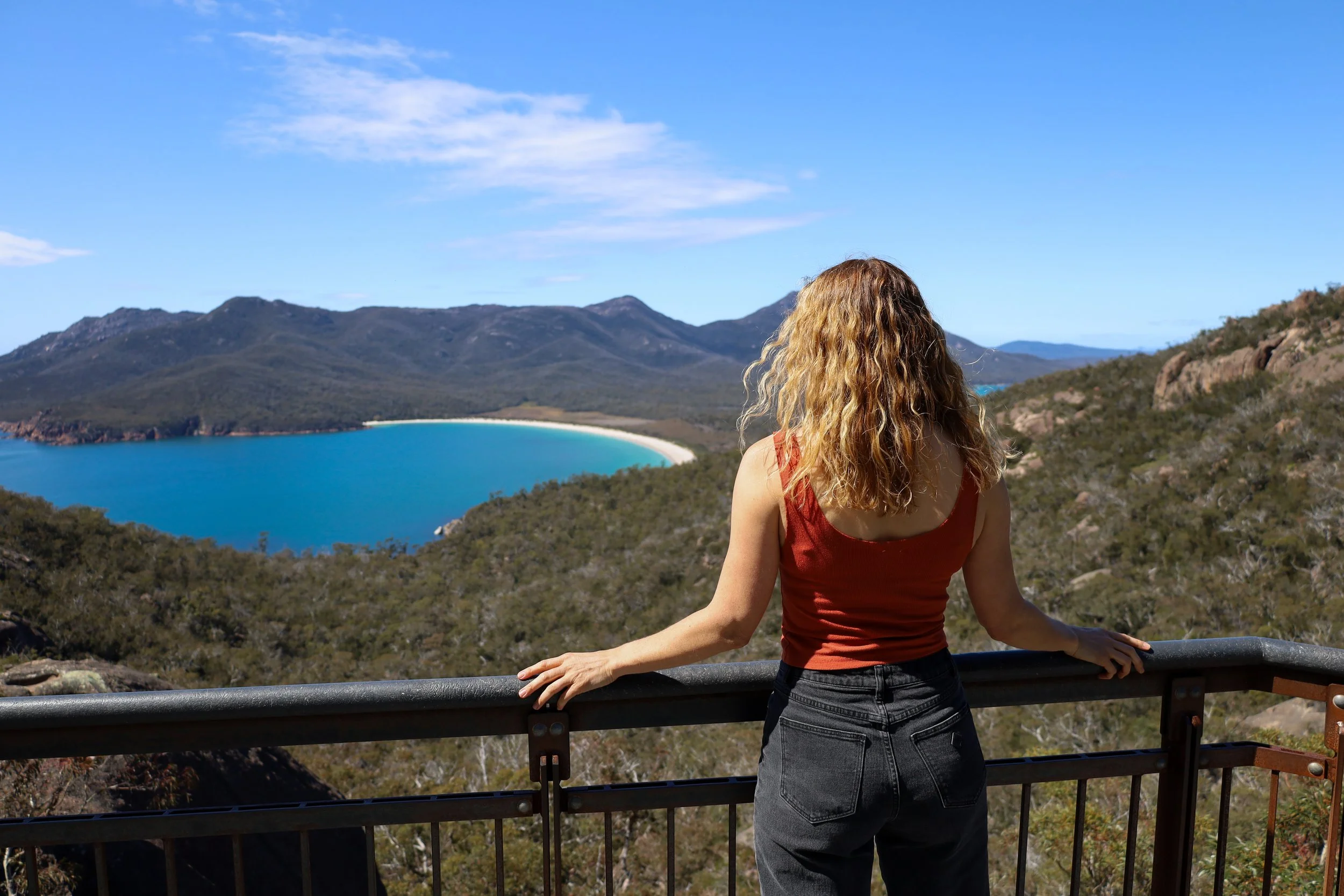 Overlooking Wineglass Bay in Tasmania, Australia