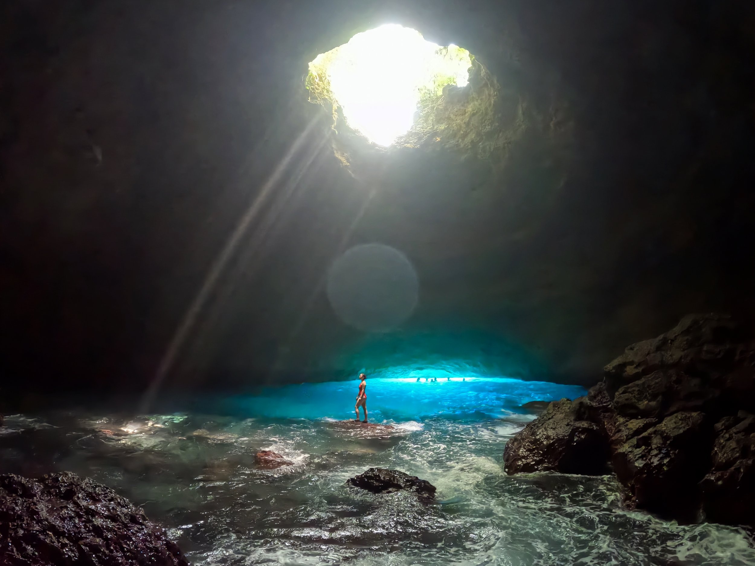 Standing in the Blue Cave on Tanna Island in Vanuatu