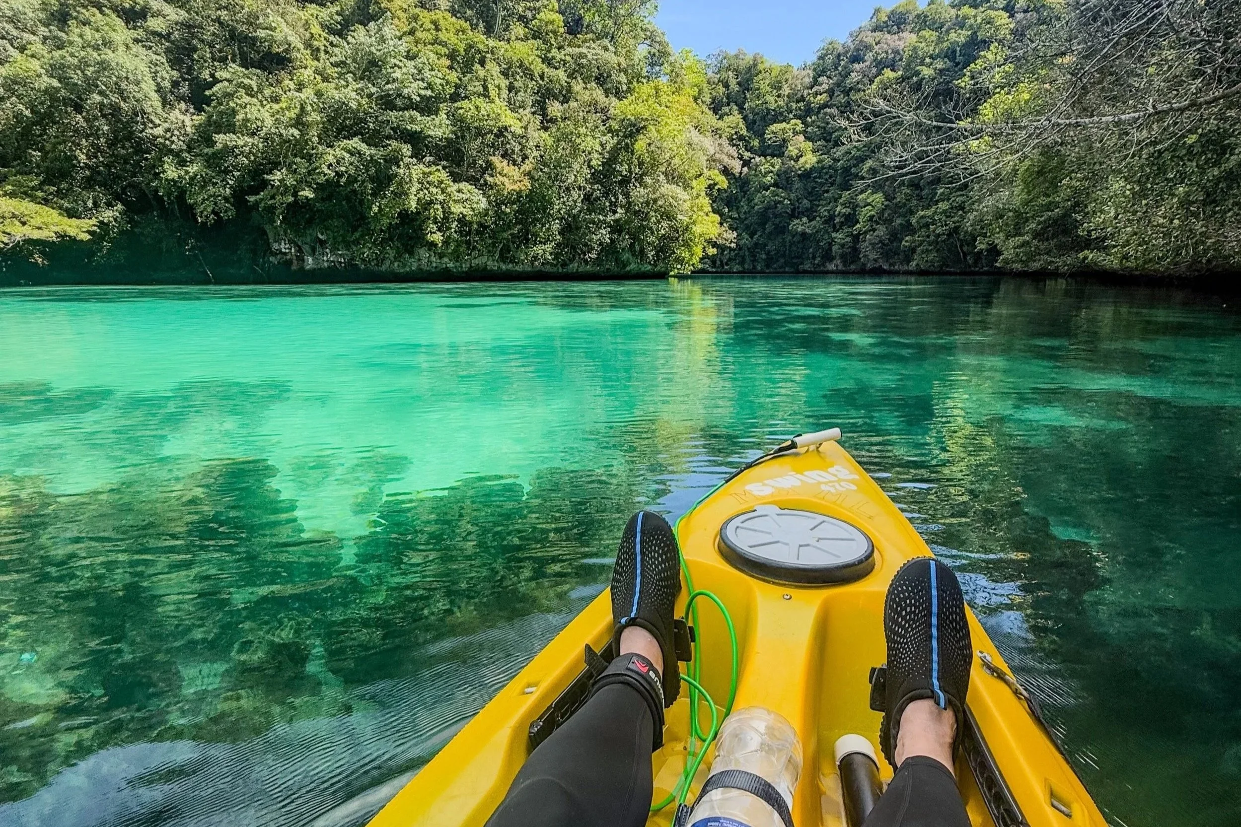 Kayaking around the Rock Islands of Palau in Micronesia