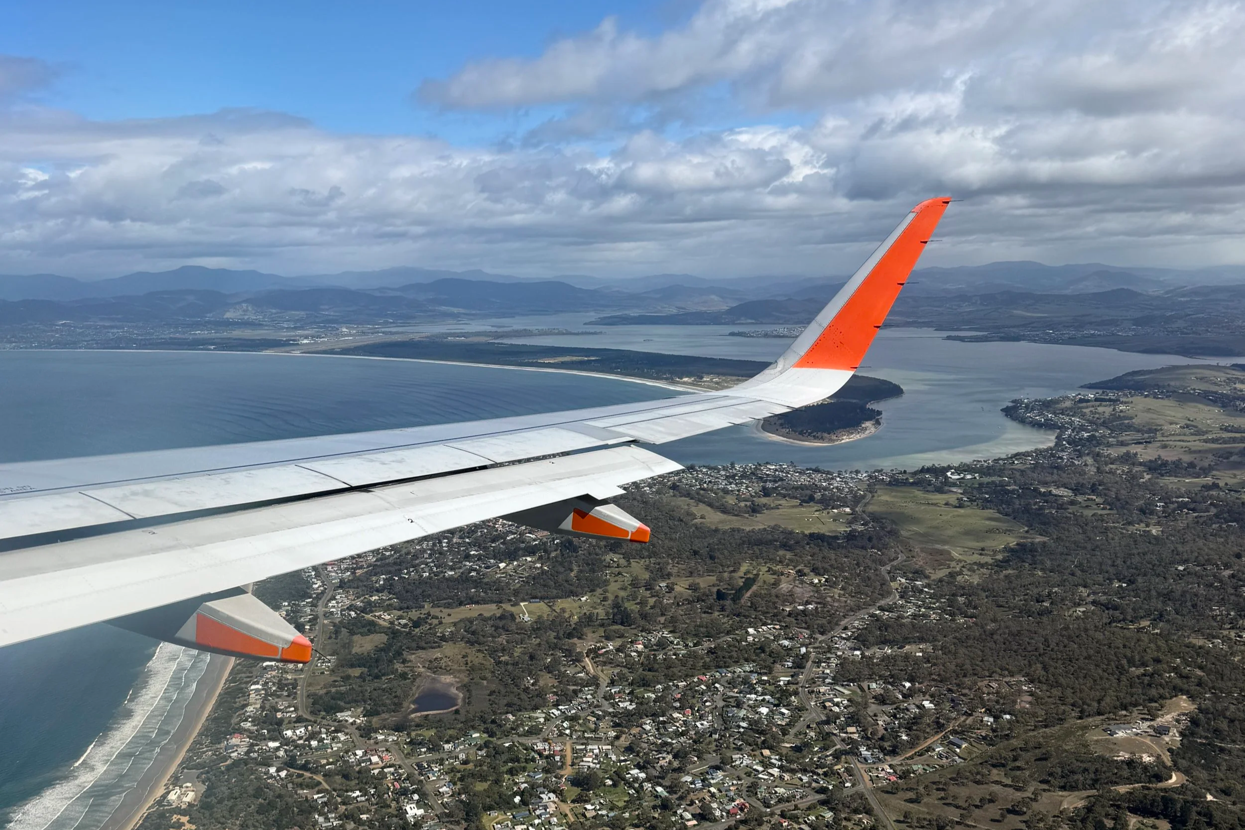 Jetstar flight over Hobart, Tasmania