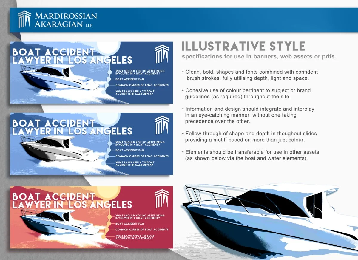 Design deck for soft rebrand of the Mardirossian Akaragian LLP website.