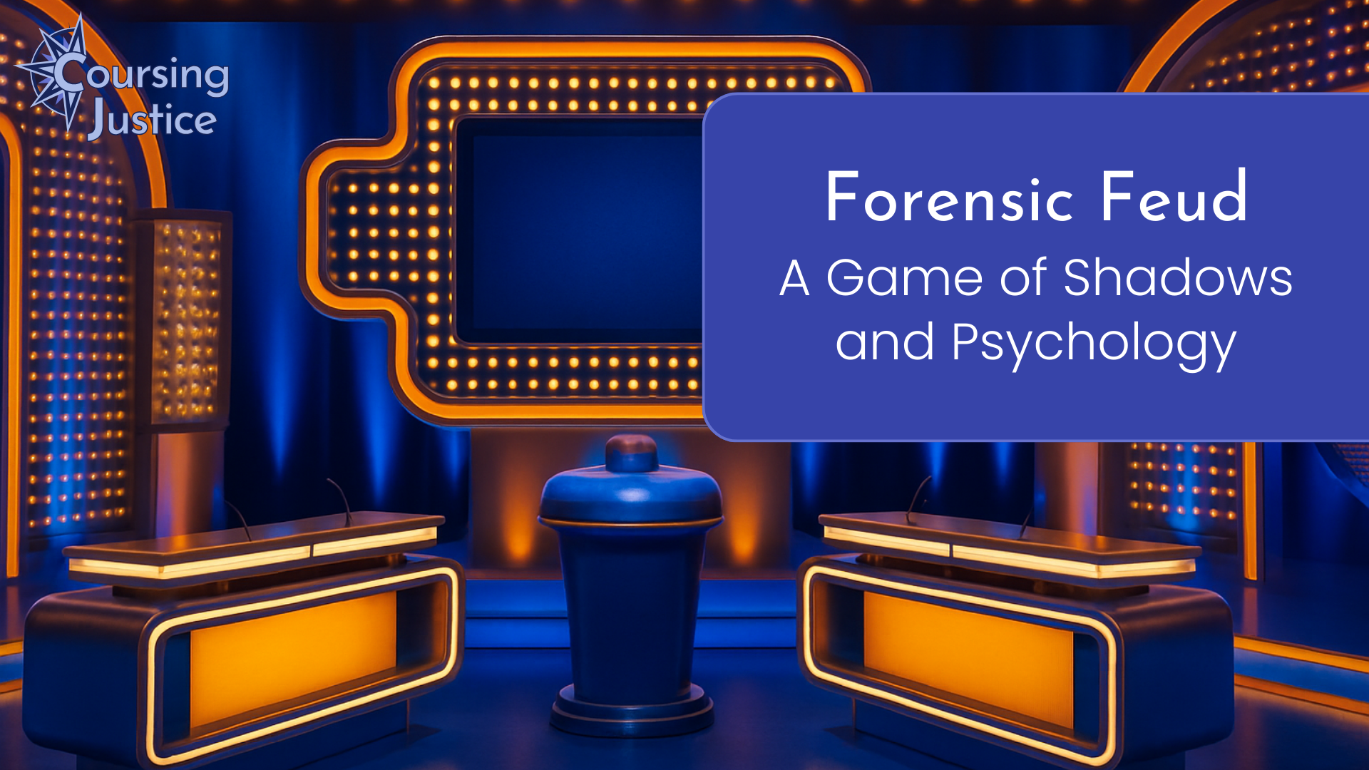 Title slide for workshop titled "Forensic Feud: A Game of Shadows and Psychology"