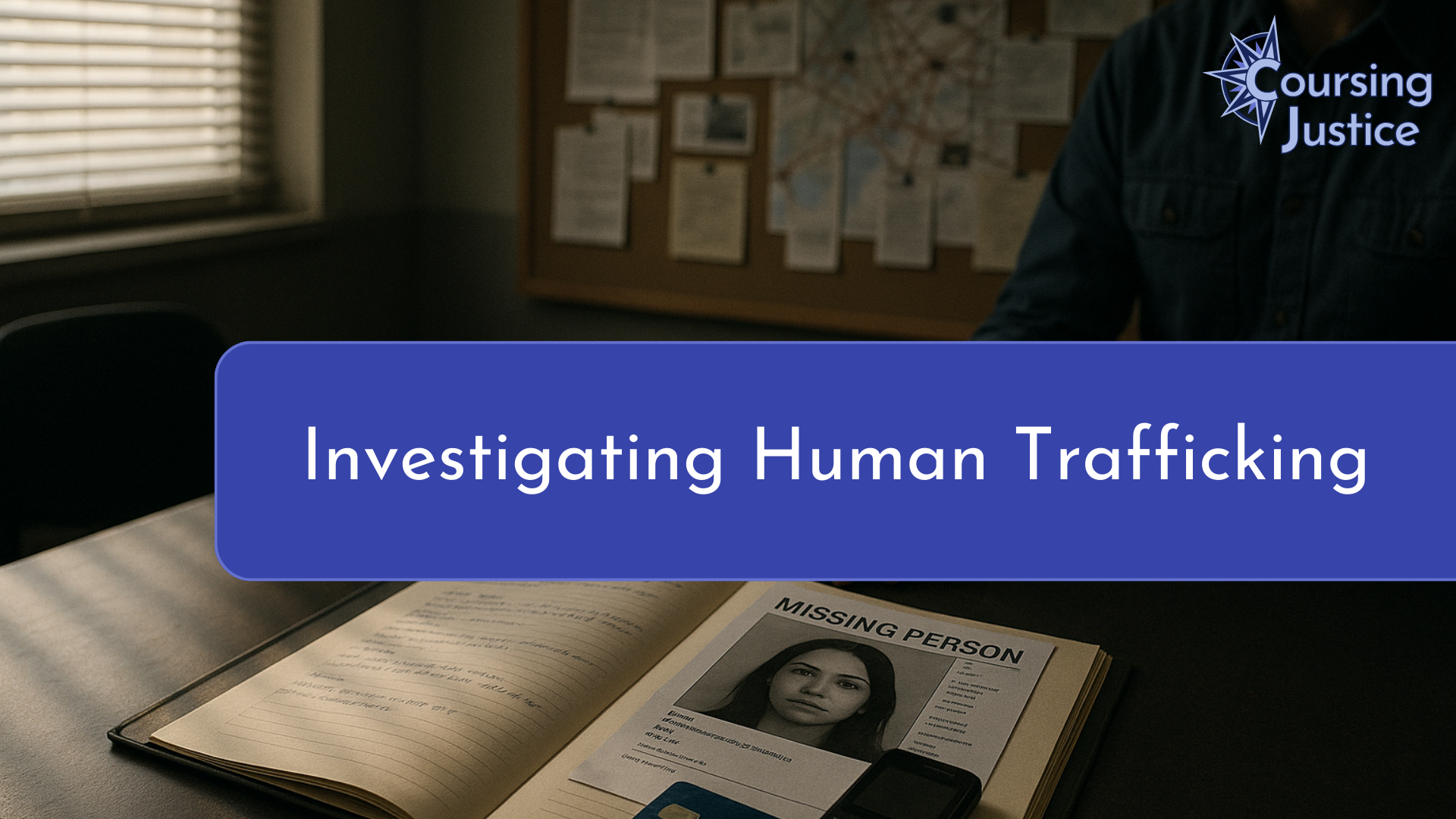 Title slide of workshop titled "Investigating Human Trafficking"