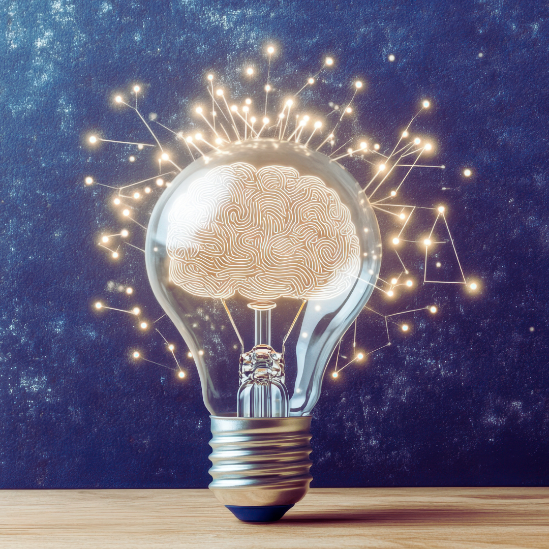 Light bulb with a brain motif, representing strategic analysis and problem-solving.