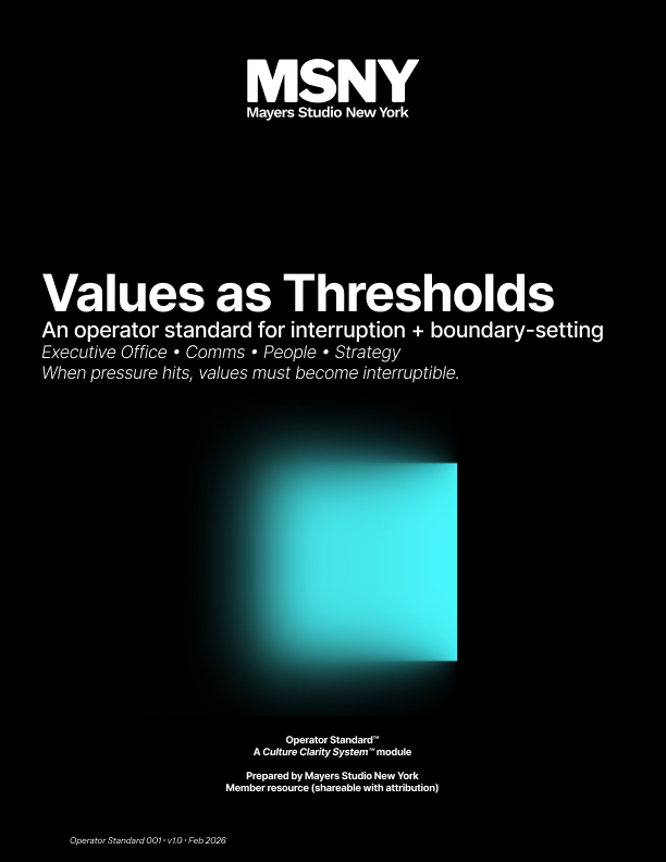 Values as Thresholds™ is a governance-ready operating standard for leadership teams under pressure, defining interruption triggers, decision ownership, and verification before pressure turns into drift.