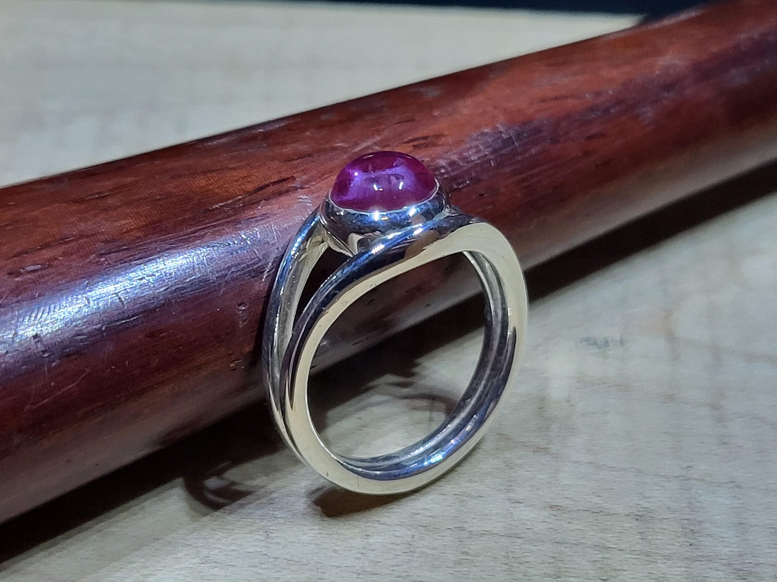 Pink Sapphire and Sterling Silver Ring