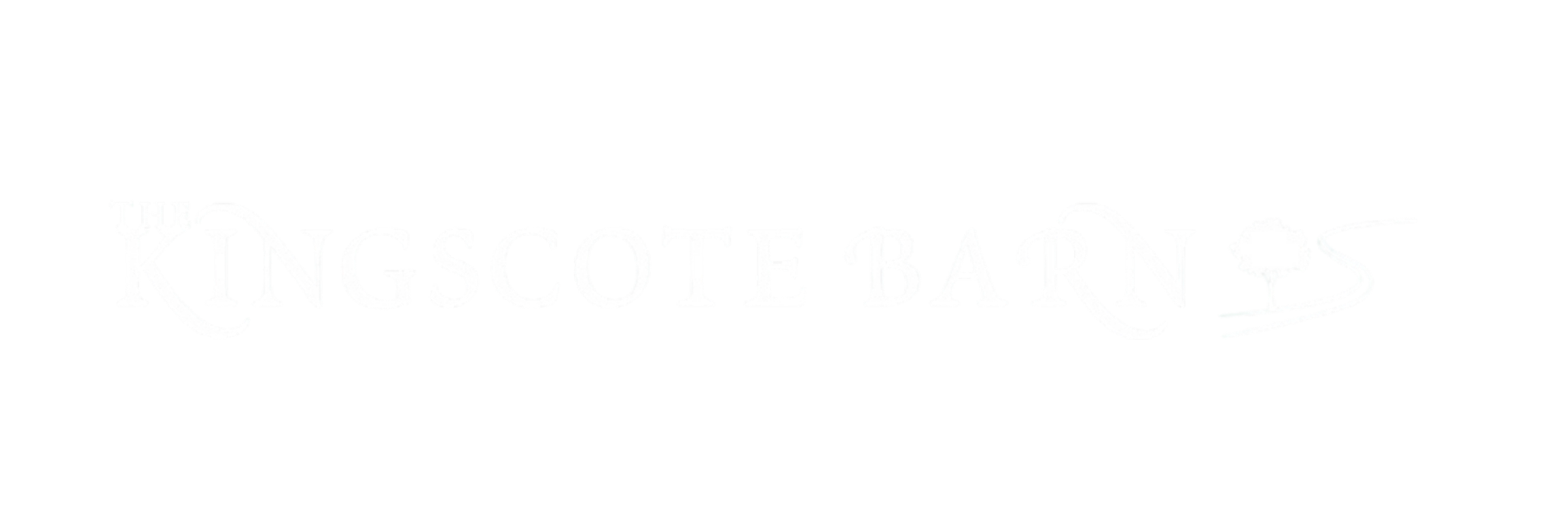 Logo for the Kingscote Barn, a wedding venue based in the Cotswolds, Gloucestershire, featuring stylized black and white text with a tree and winding line design.
