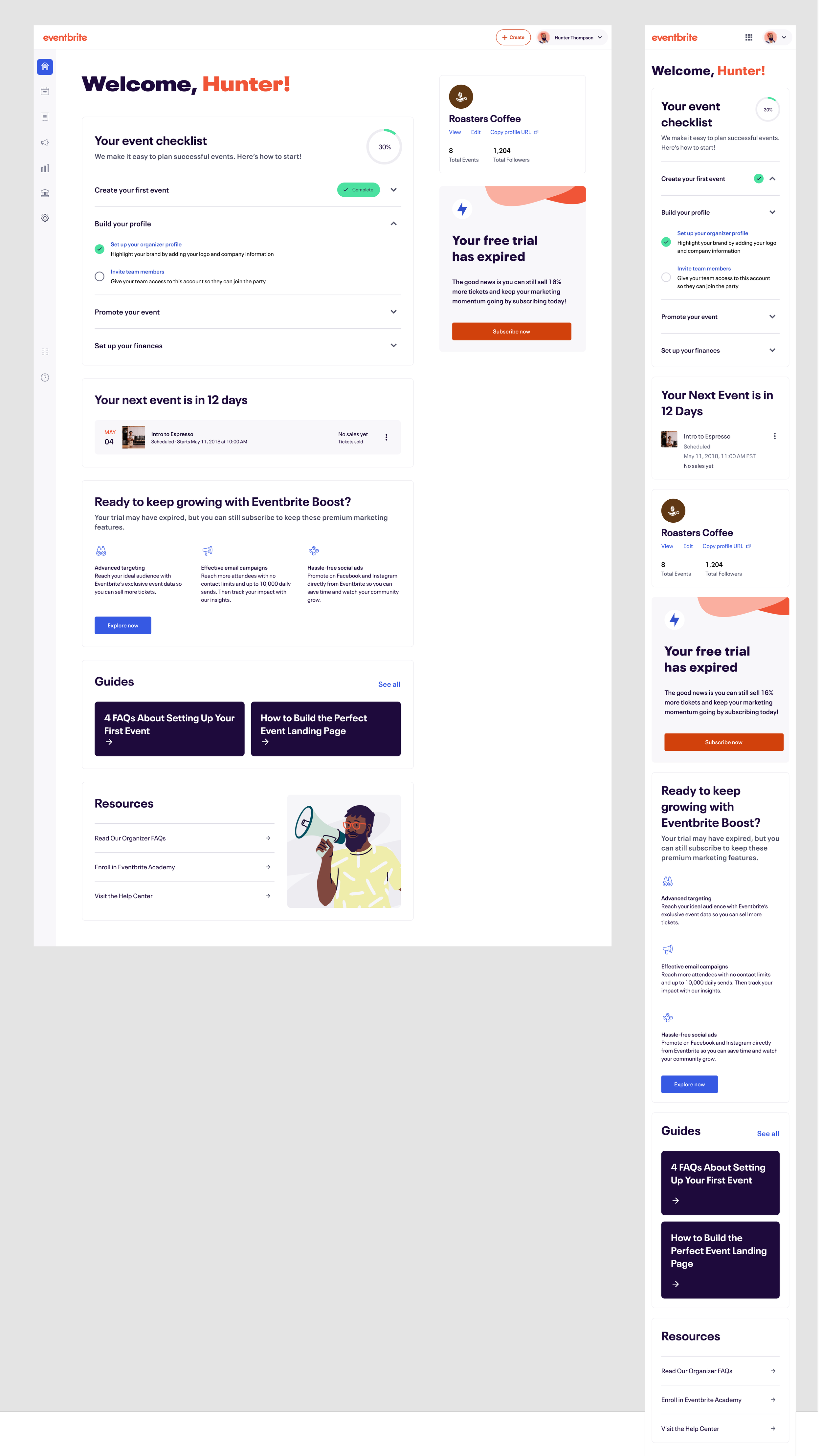 Final desktop and mobile designs with two steps on checklist complete