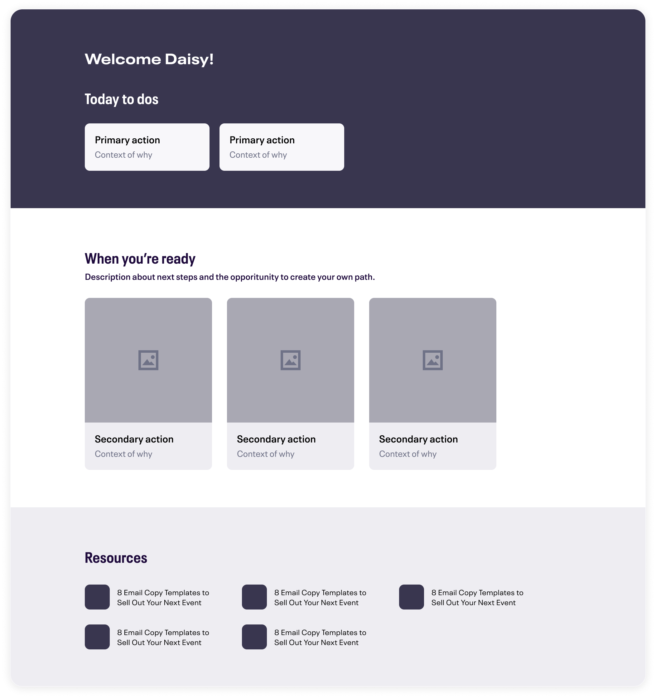 Cards wireframe with banner for critical actions