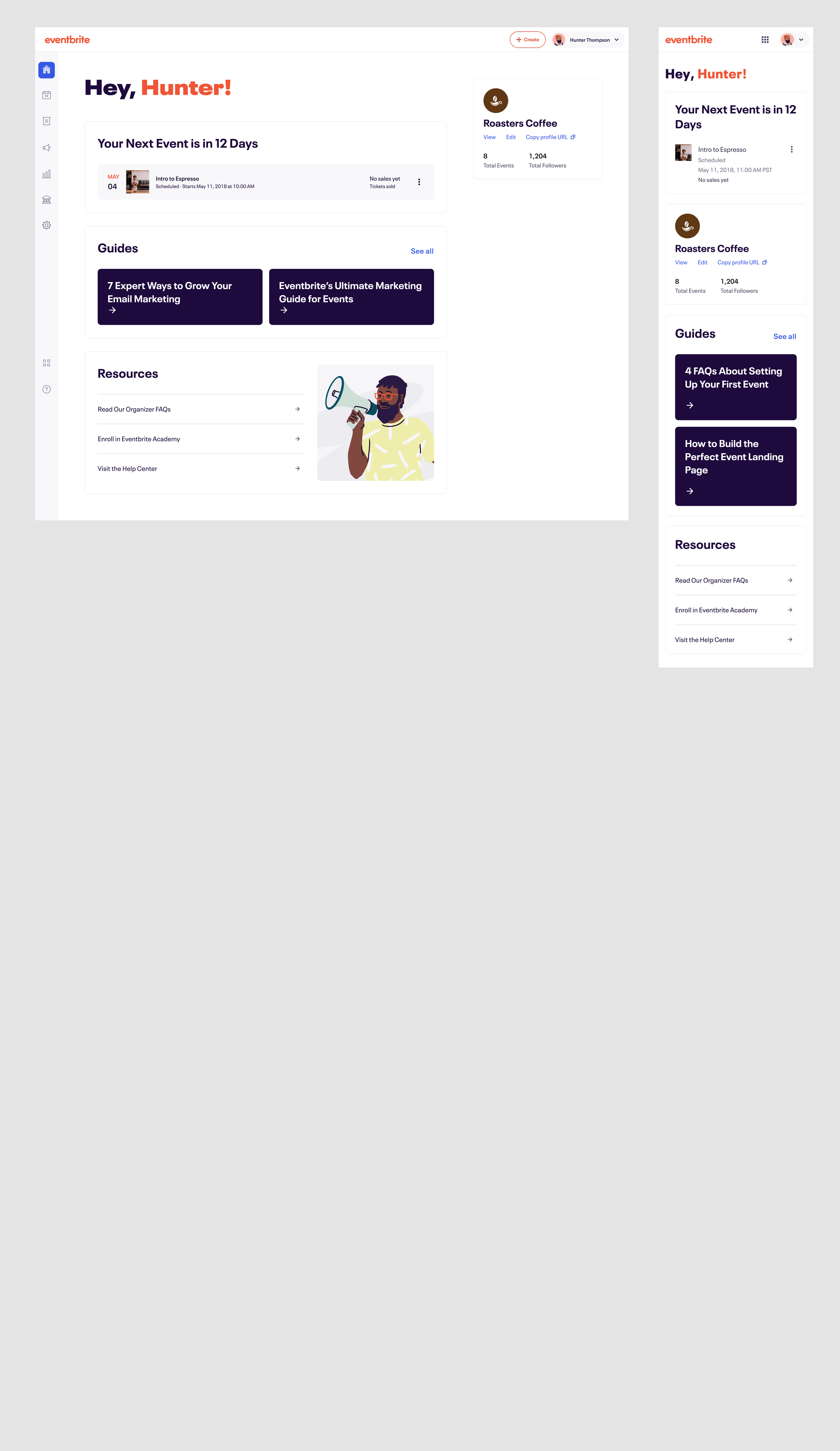 Final desktop and mobile designs with upcoming event