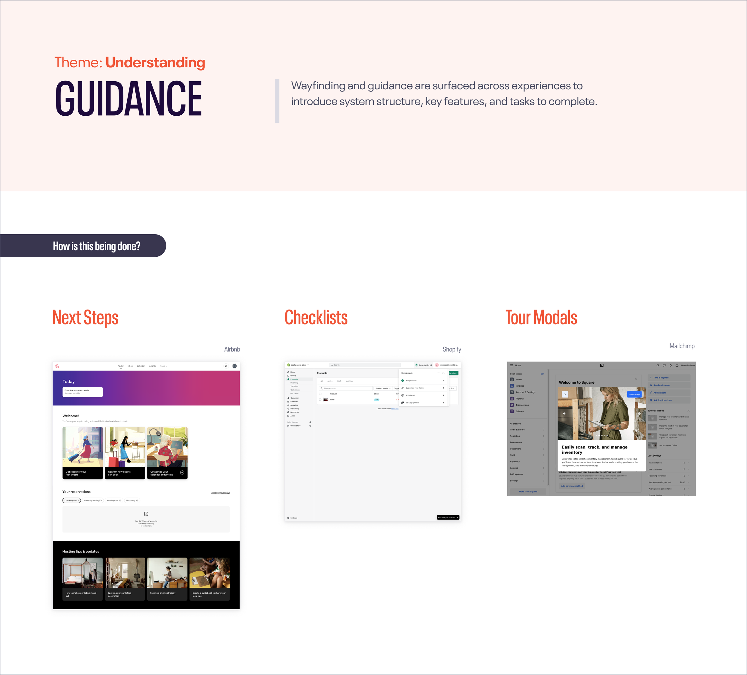 Guidance theme with screenshots as examples