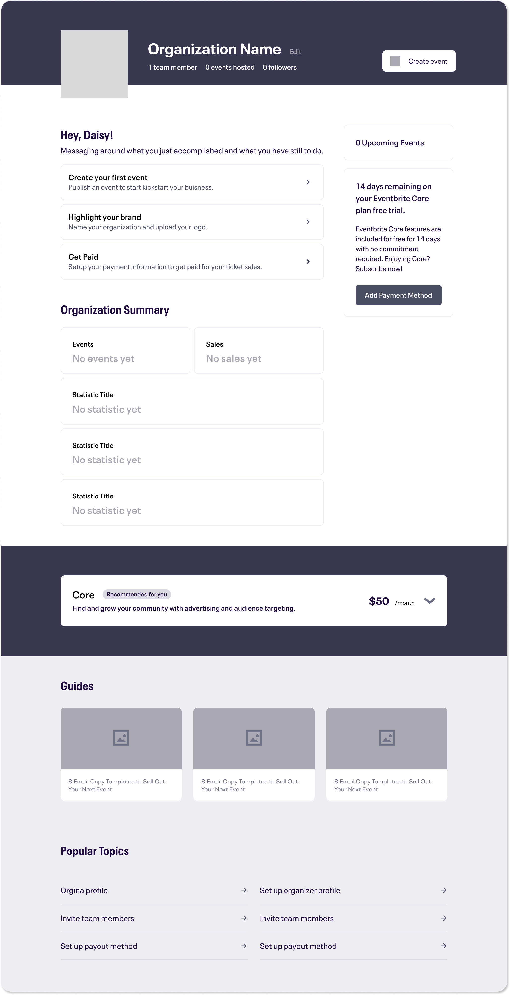 Wireframe with checklist items to complete