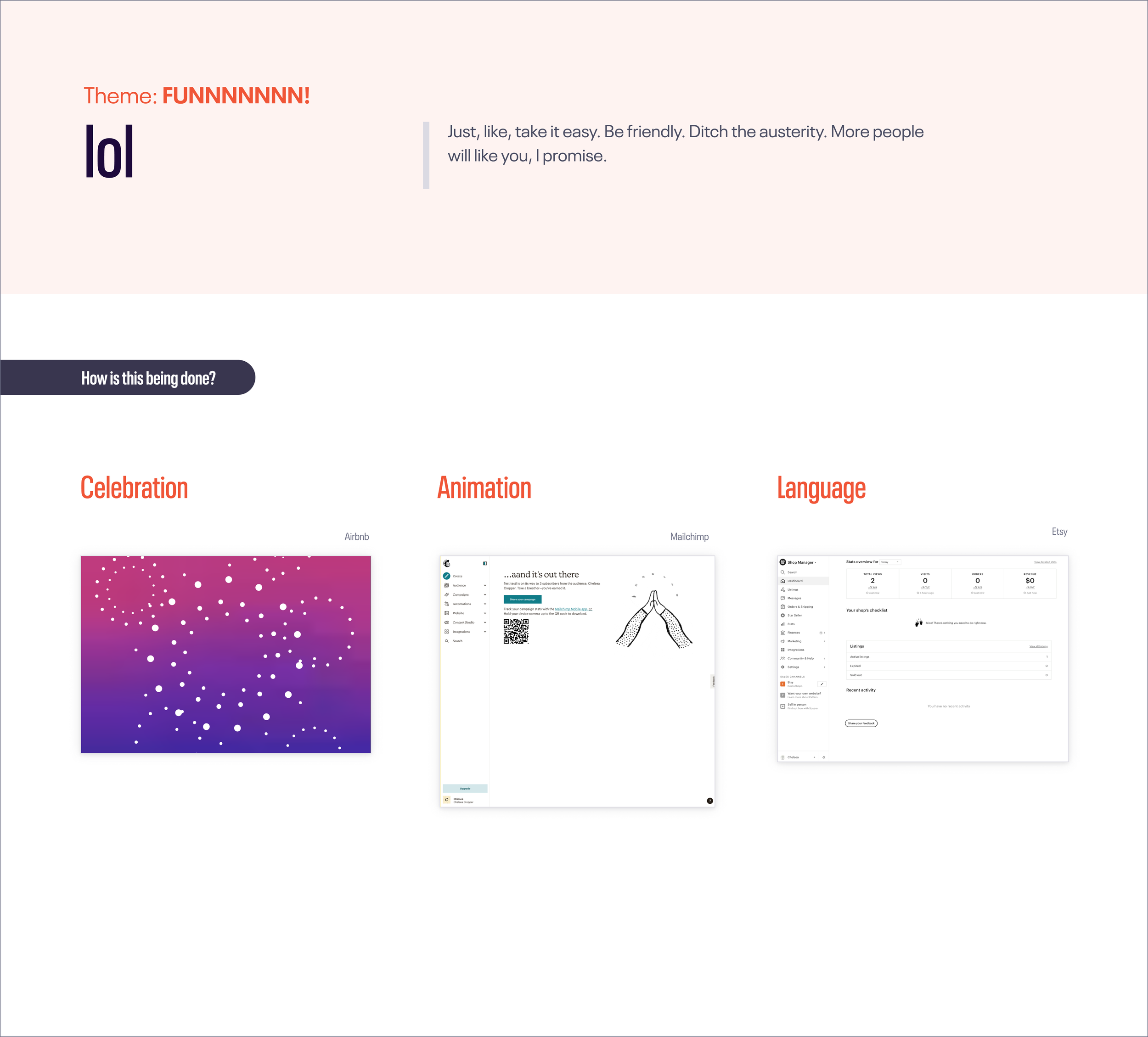 Funnnn theme with screenshots as examples