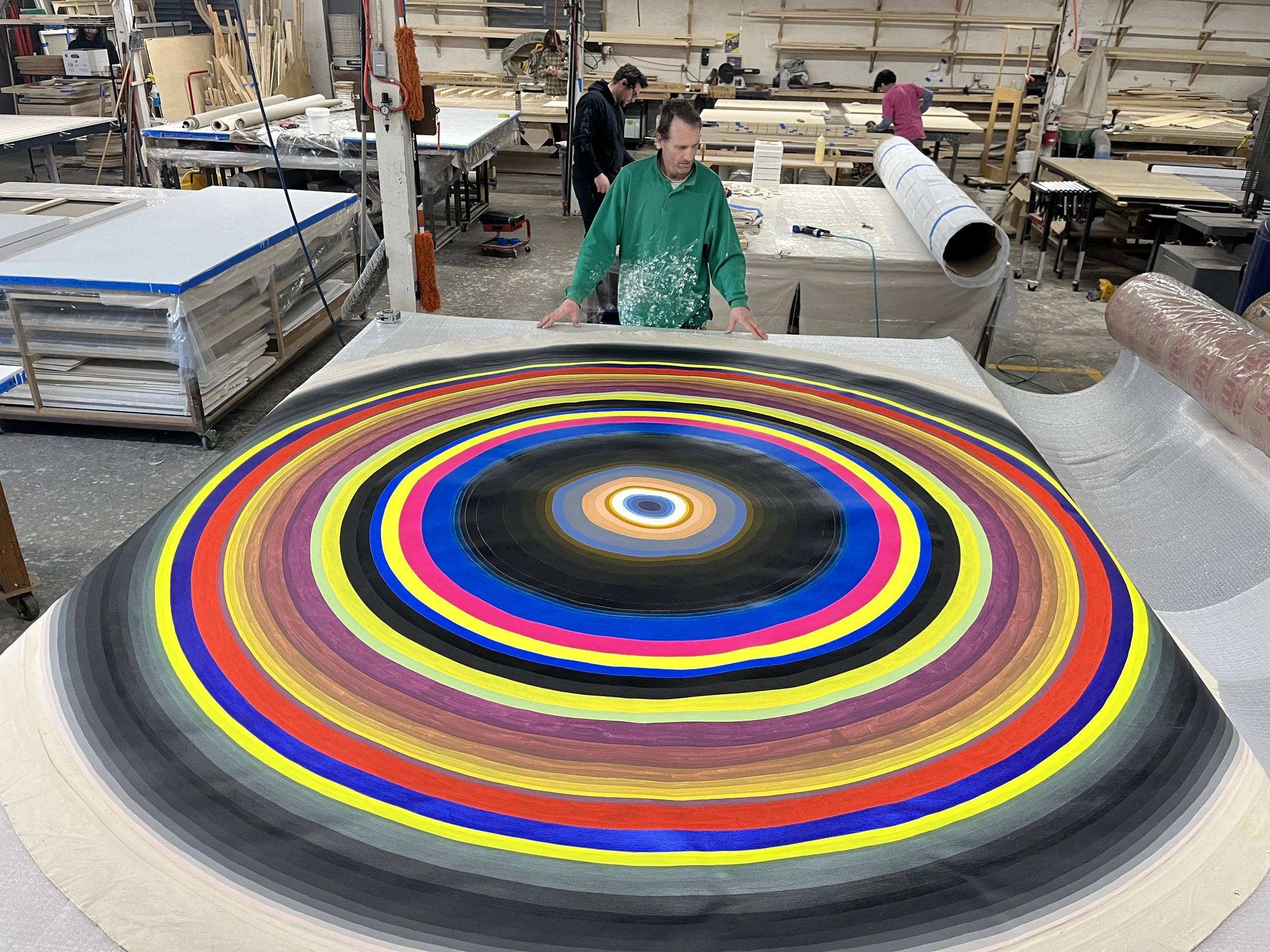 Circular painting in workshop