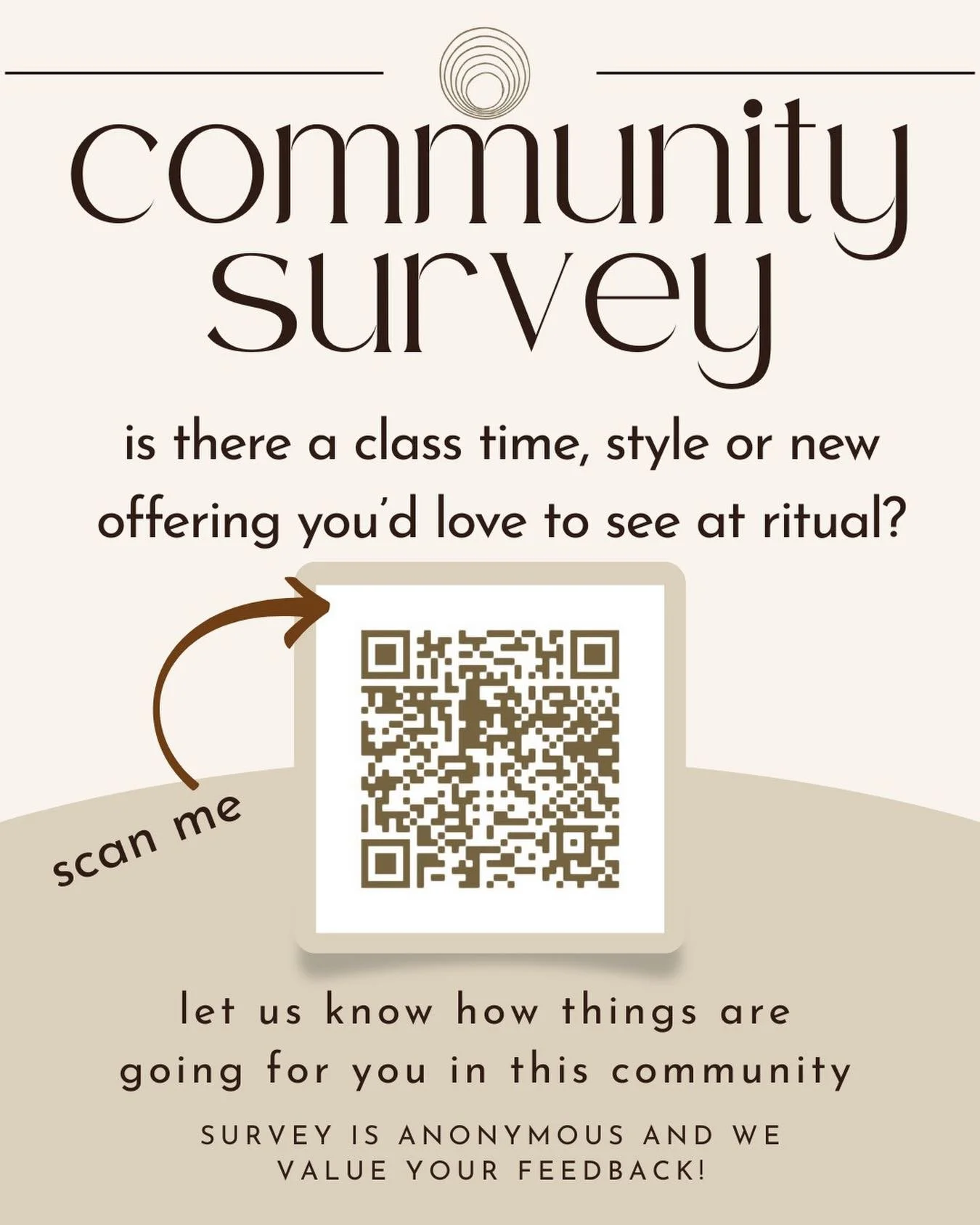 We want to hear from you! 🤍

Your voice is what makes Ritual such a special community. We&rsquo;d love your feedback to help us grow, evolve, and continue offering experiences you love.

Take a few minutes to complete our community survey - all thou