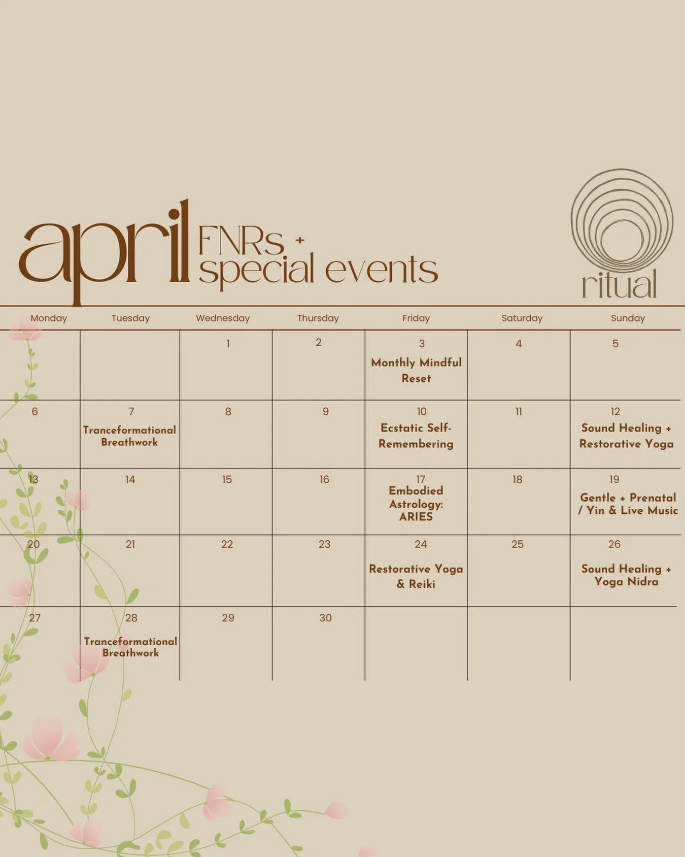 April unfolds&hellip; 🌸

FNRs, special events, and a month shaped by our spring refresh - new class times + $10 community offerings woven in throughout the week.

Come find your rhythm. Full schedule is up.

What are you feeling called to step into 