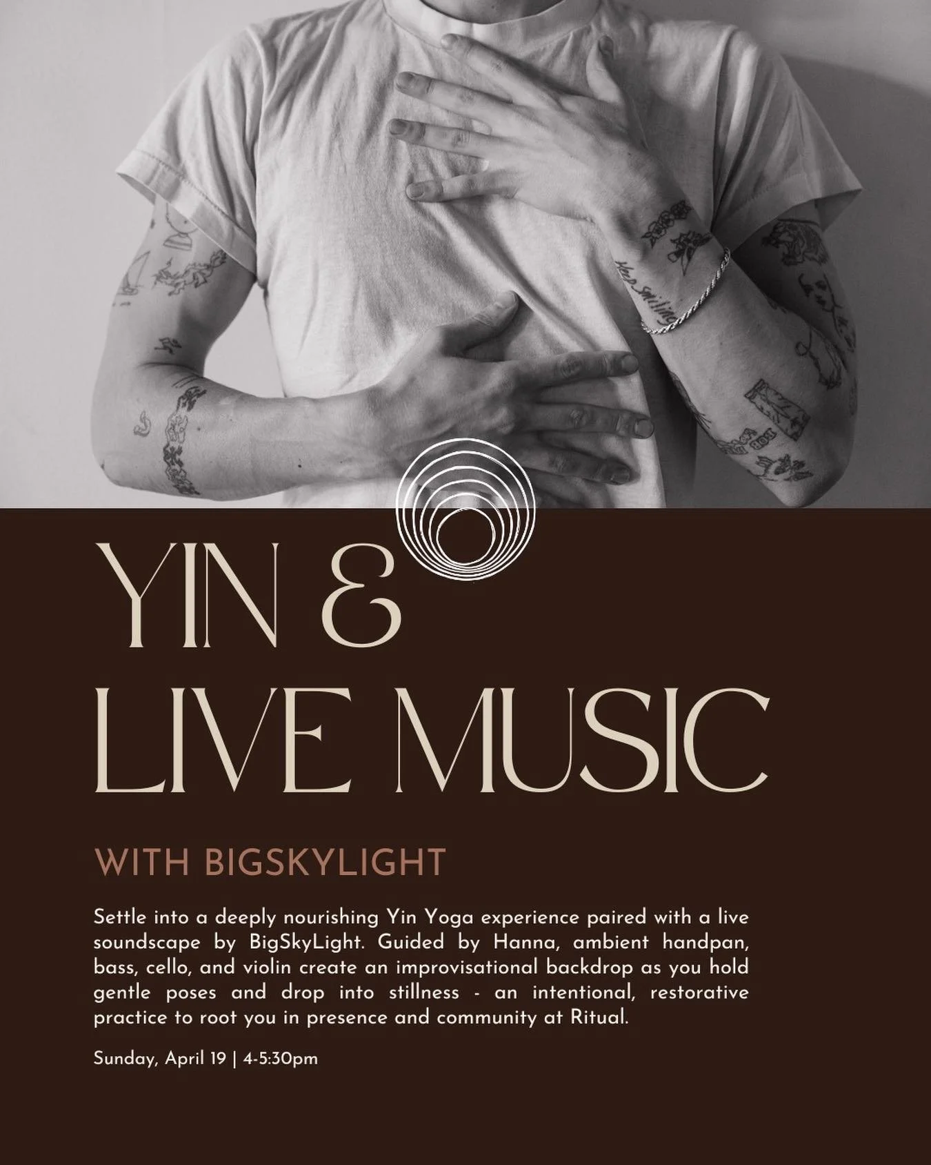 Soften into stillness this Sunday ✨

On April 19 from 4&ndash;5:30pm, we&rsquo;re hosting a deeply restorative Yin practice at Ritual, guided by Hanna and accompanied by a live soundscape from BigSkyLight. Settle into long, gentle holds while layers 