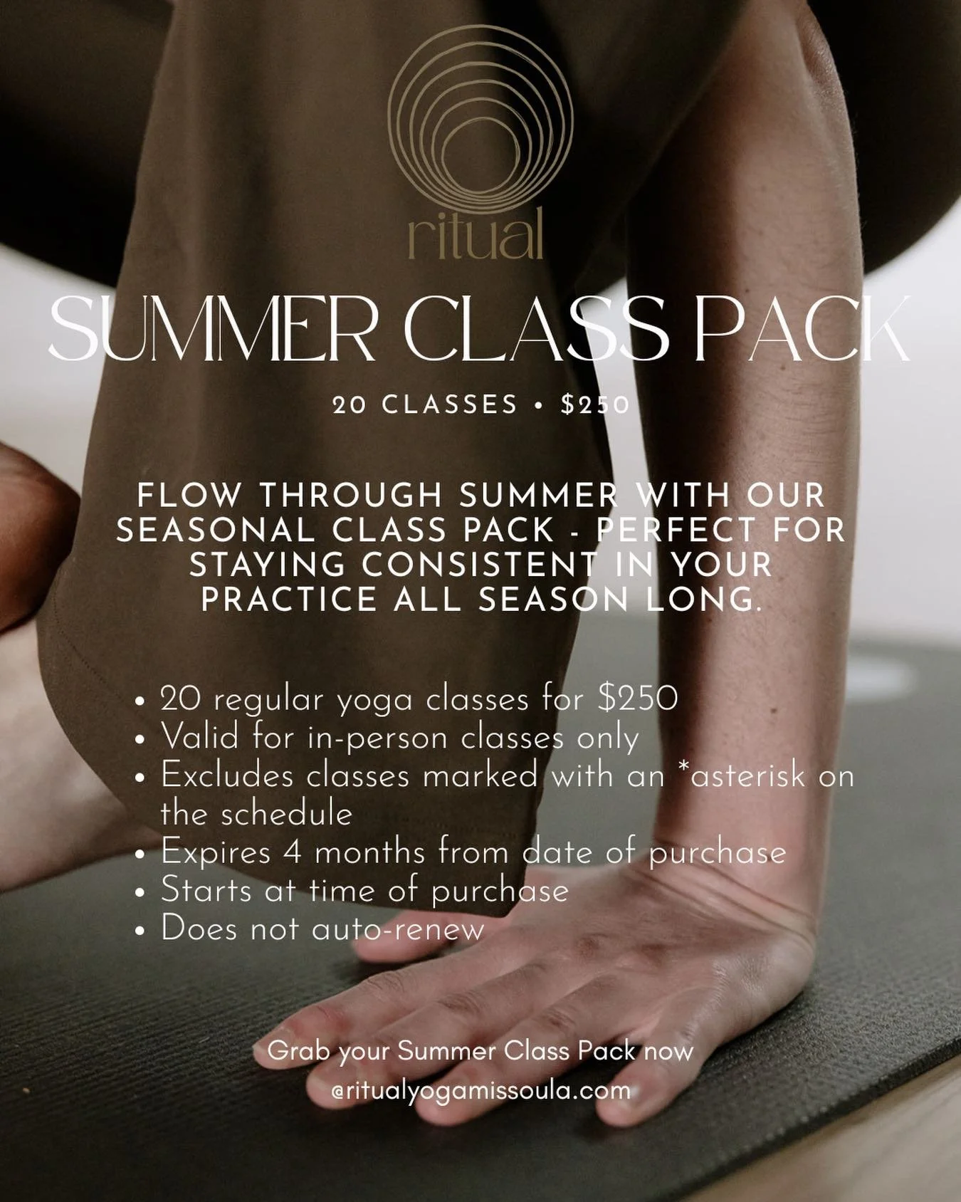 Summer just got a little bit sweeter&hellip;

We&rsquo;re thrilled to introduce our Summer Class Pack - 20 yoga classes for $250, designed to keep you moving, grounded, and connected all season long.

🦋 20 classes for $250
🦋 Valid for 4 months from