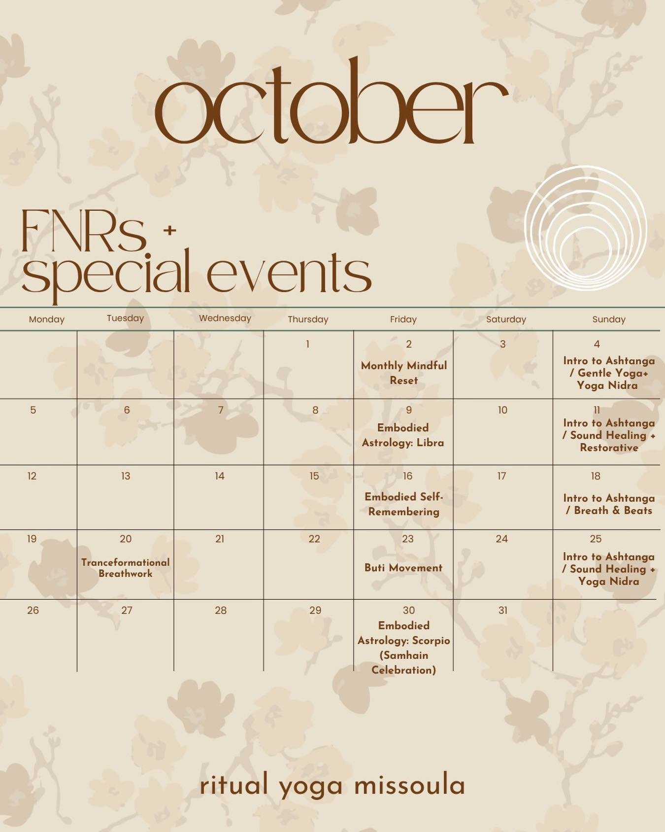 October, we&rsquo;re ready for you&hellip; 🍂

We&rsquo;ve got some new and familiar FNRs + special events on the calendar this month - a new Sunday ritual with Mandela, the return of Gentle Yoga + Yoga Nidra with Courtney, a very special Breath &amp