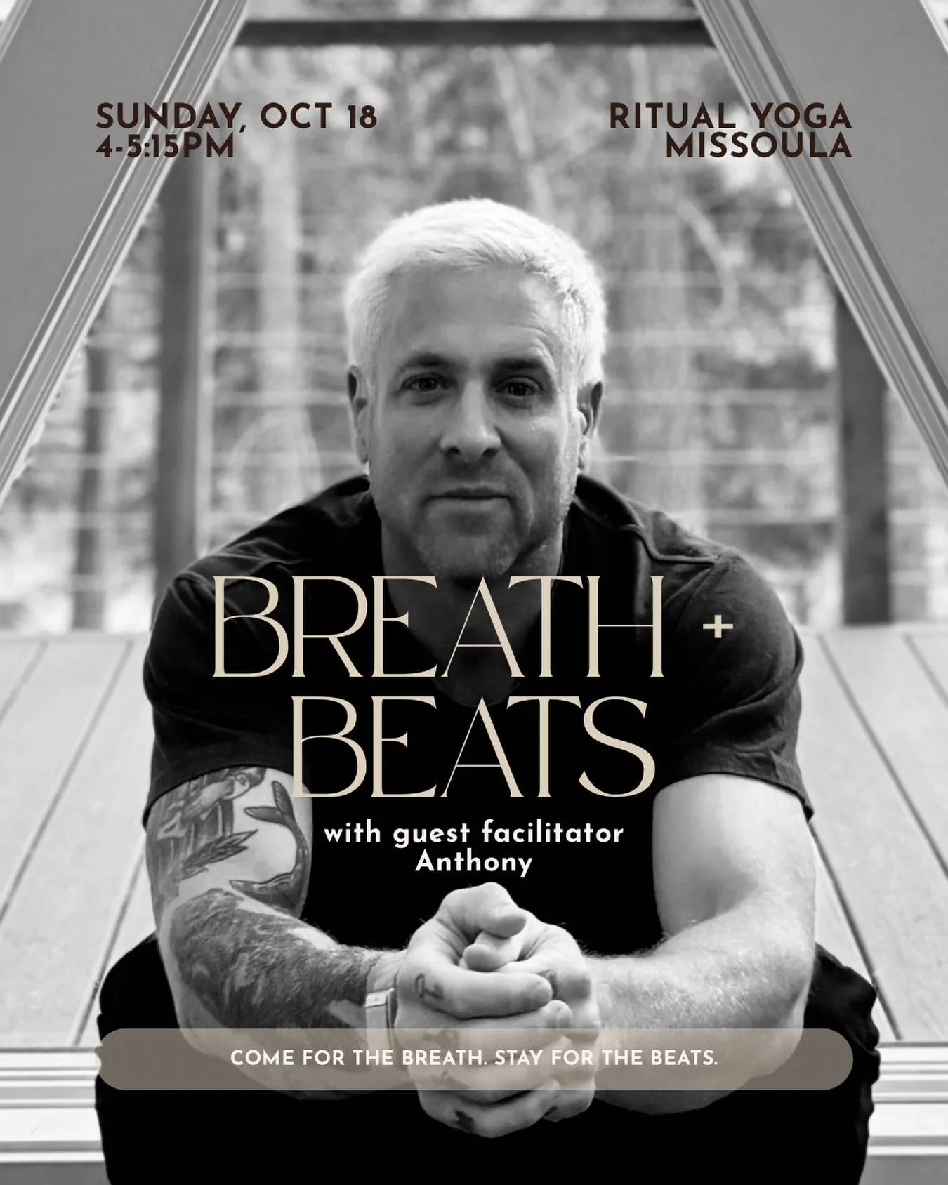 Breath + Beats is coming to Ritual this Sunday! 🎶

Guest facilitator Anthony takes traditional breathwork off the meditation cushion and into a modern, music-driven experience. Blending pranayama, conscious breathwork, light movement, and undergroun