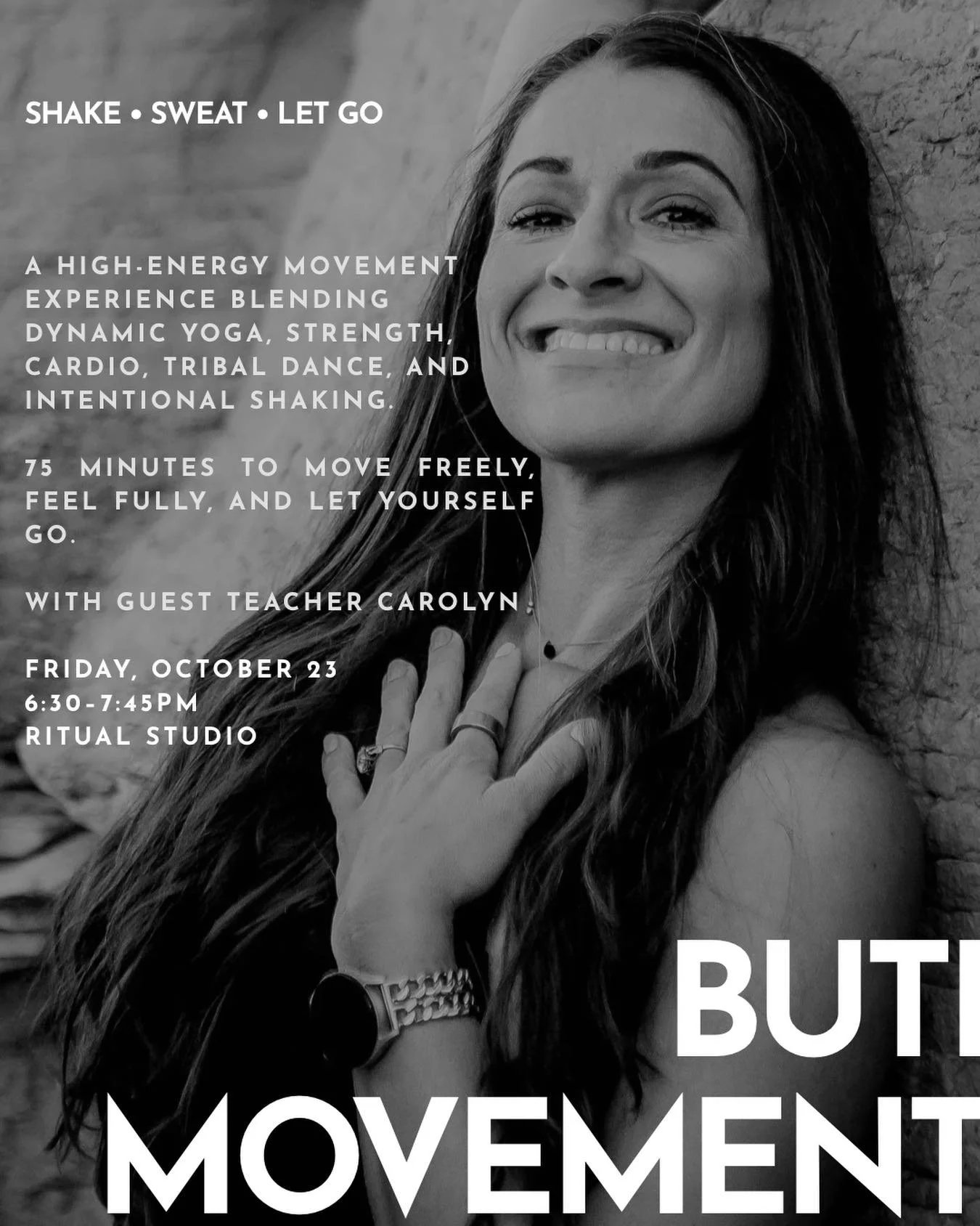 We&rsquo;re bringing the energy to Ritual this Friday, October 23 from 6:30-7:45pm with guest teacher @bravebeautifulbuti for a very special FNR: Buti Movement! 🤍

Blending dynamic yoga, strength, cardio, tribal dance, and intentional shaking, this 