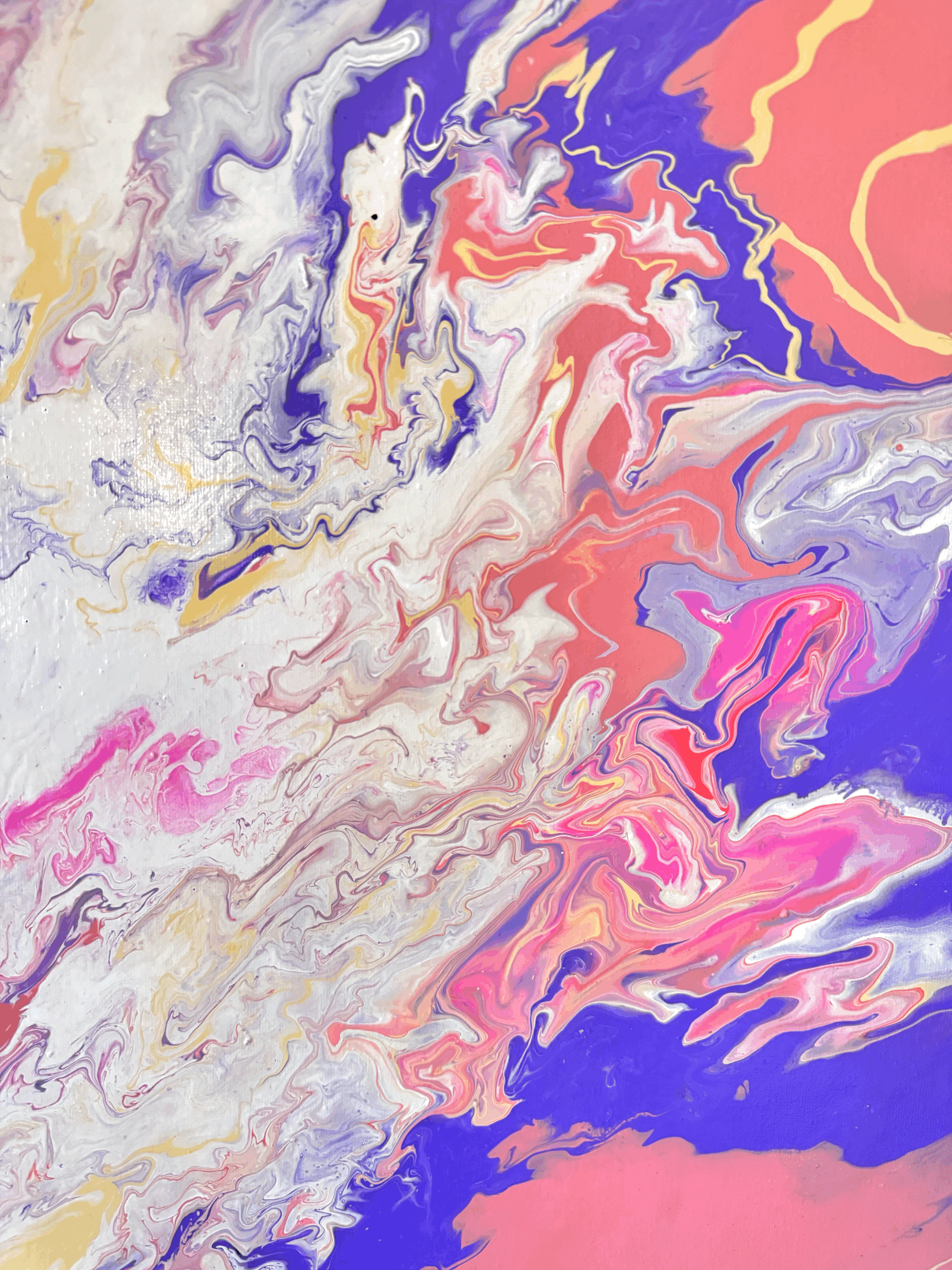 art by corrine rogers. abstract acrylic painting with yellow, pink and purple