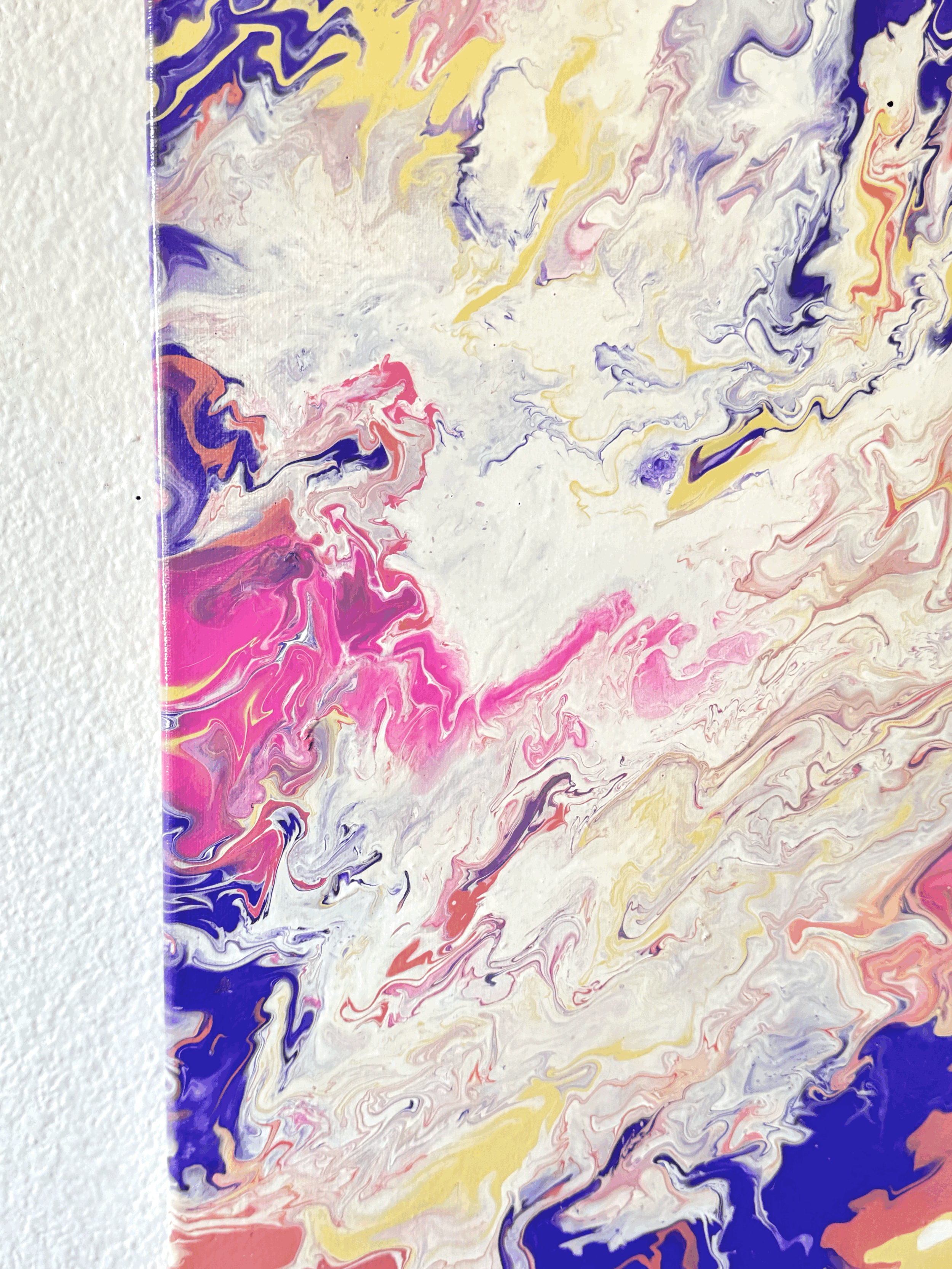 abstract painting by corrine rogers 2021. pink, yellow and peach.