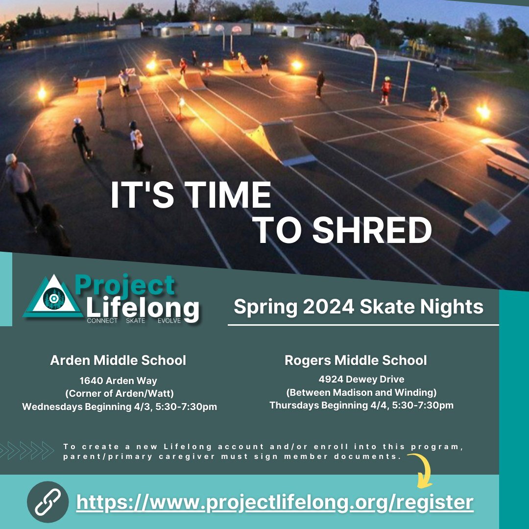 Exciting News for Spring! 🛹✨

 Get ready to roll into the season with Project Lifelong's Spring Skate Nights!

🔗 Connect! Skate! Evolve! 🔗

🌟 What: Spring Skate Nights with Project Lifelong

📍 Where: Arden Middle School and Will Rogers Middle Sc