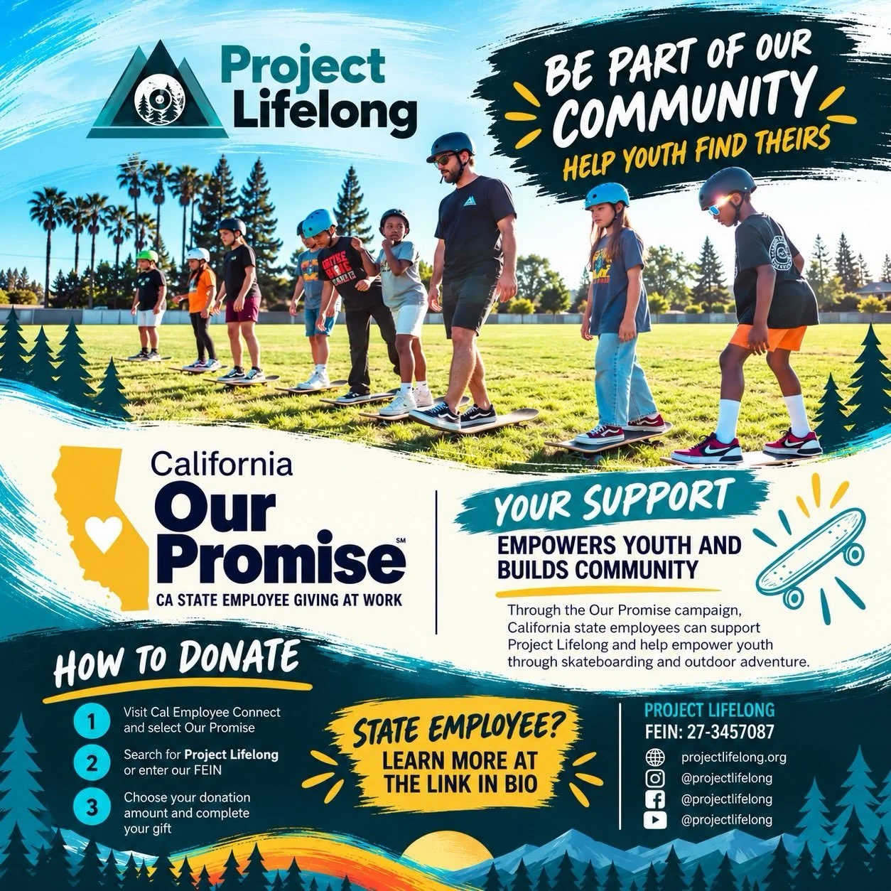 Do you work for the State of California, or know someone who does? 🛹💛

We&rsquo;d love for you to check out Our Promise: California State Employees Giving at Work, an easy way for state employees to support Project Lifelong and the work we do with 