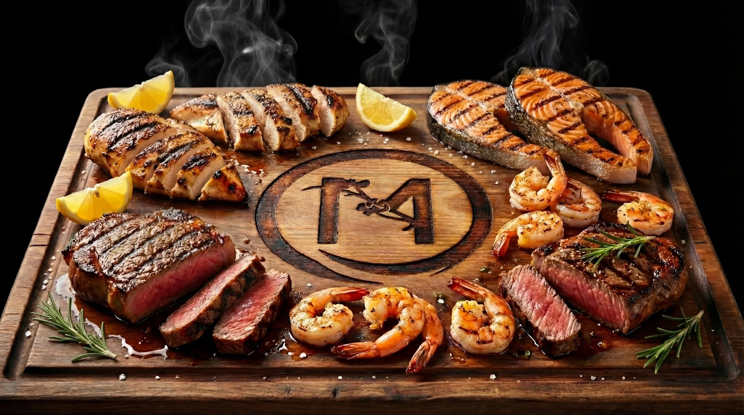 A delicious hibachi spread featuring grilled chicken, premium filet mignon, fresh salmon, and mixed seafood at Mito Hibachi in Warren, MI.