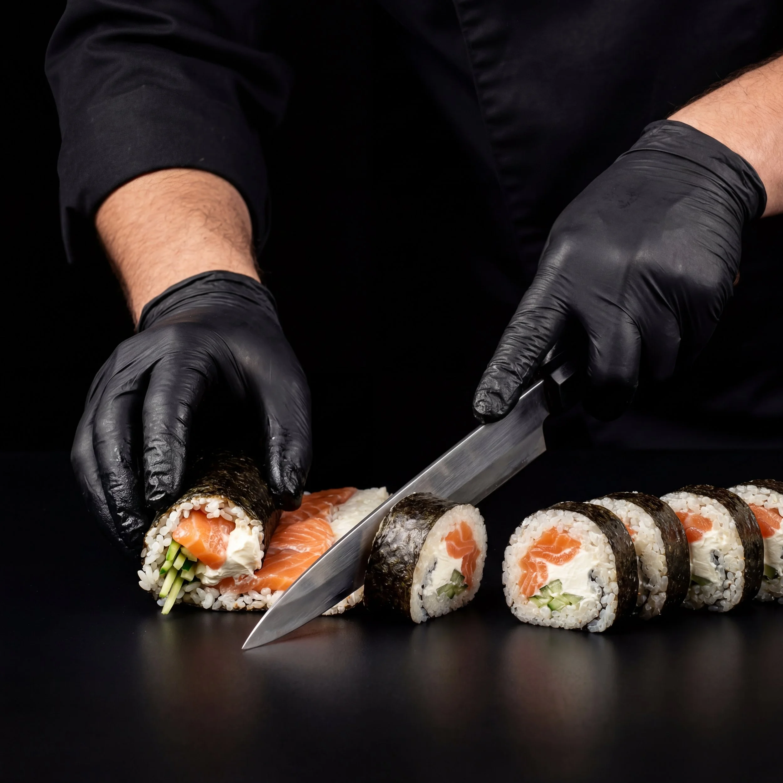 A classic Philadelphia sushi roll featuring fresh salmon, smooth cream cheese, and crisp cucumber, prepared at Mito Hibachi & Sushi in Warren, MI.