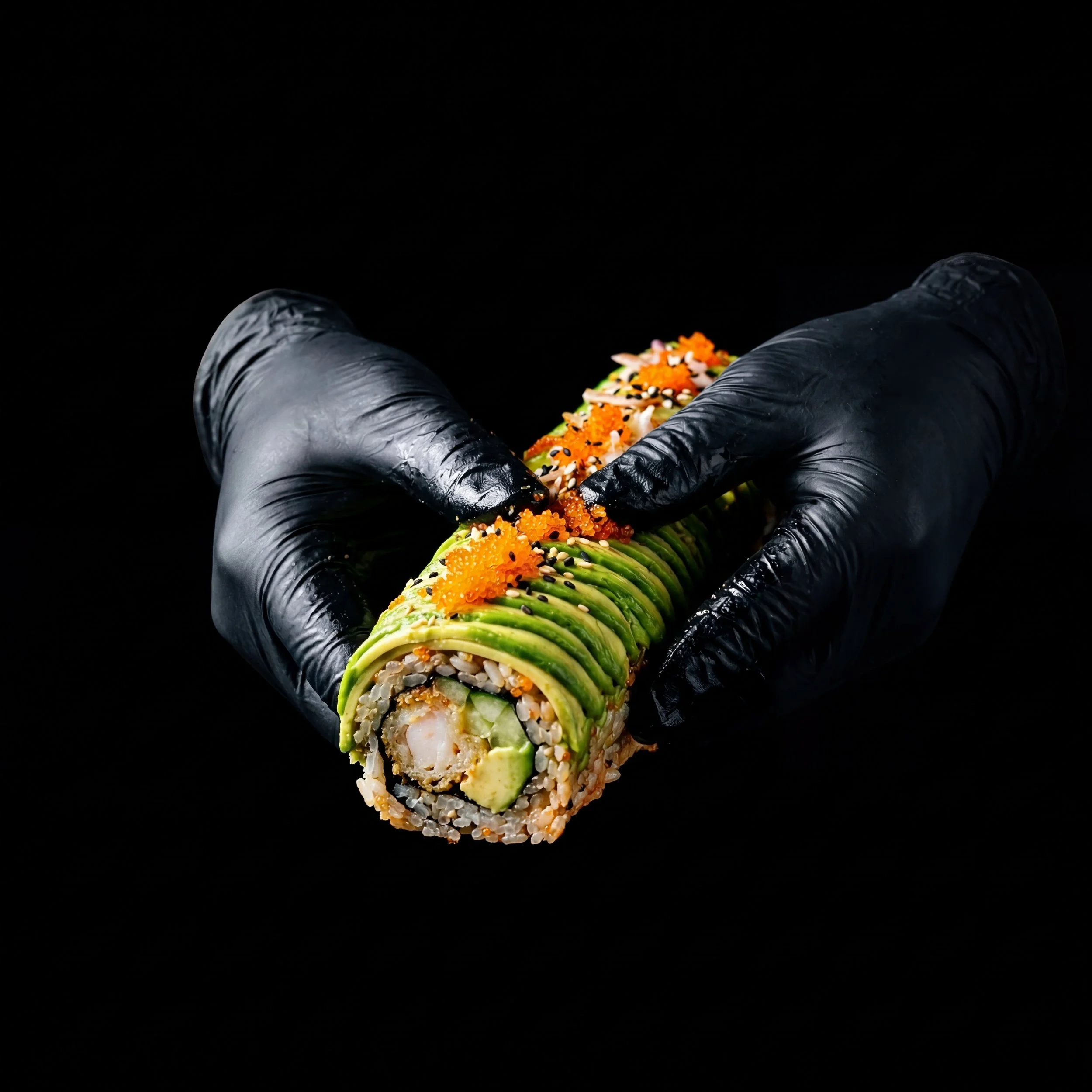 The Double Dragon sushi roll wrapped in green soybean paper, packed with shrimp tempura and lobster salad, a chef special in Macomb County.