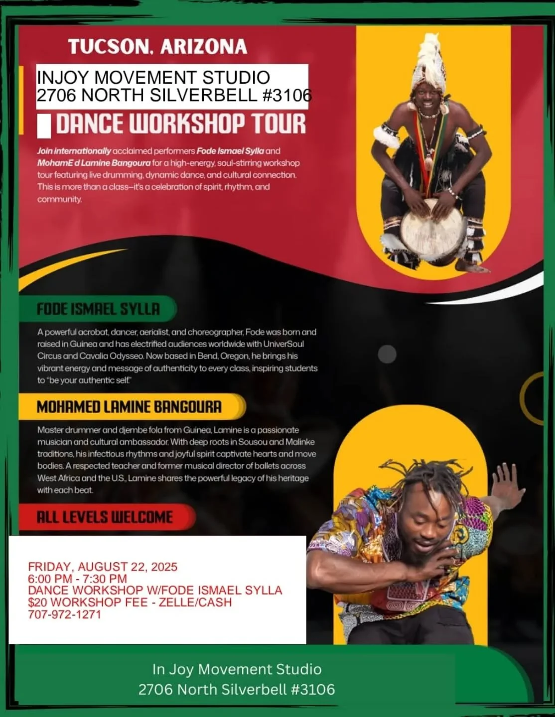 We have guest artists passing through town and they are offering a PopUp&nbsp;African Dance class with Live Drumming&nbsp;~&nbsp;TOMORROW, FRIDAY AUGUST 22ND!&nbsp;Let&rsquo;s PopUp Tucson!