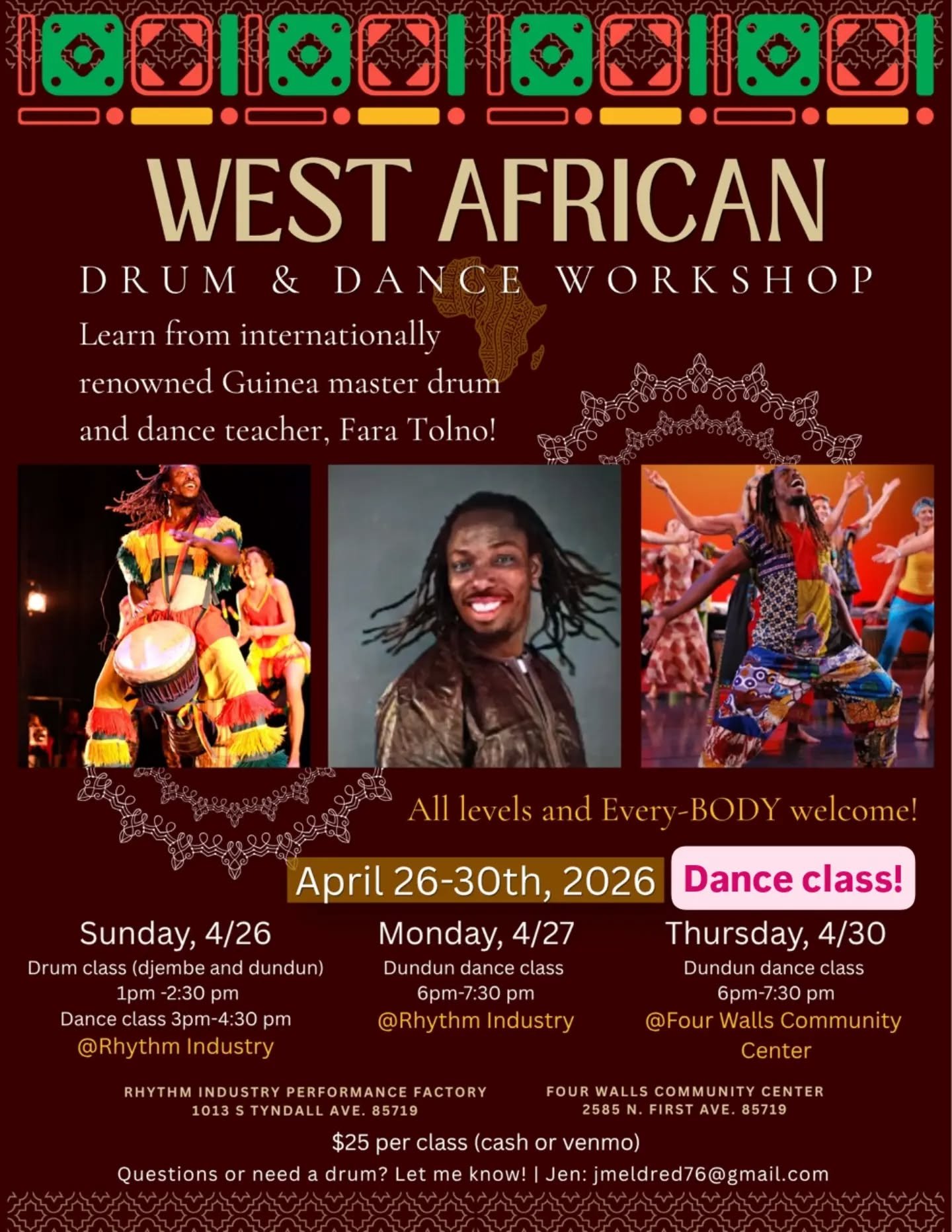 Dance class with Fara Tolno tonight!! 
6 PM at Four walls @fourwalls.tucson , live music! Let's meet up...
Dance, release and bring on that full moon!!