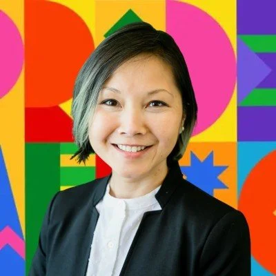 Photo of Grace Rodriguez with multi-colored background
