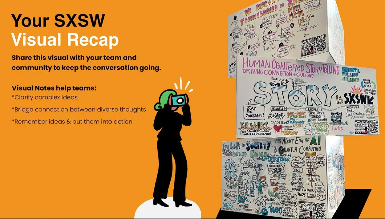 A graphic showing a tower of foam core scribing from SXSW 2025.