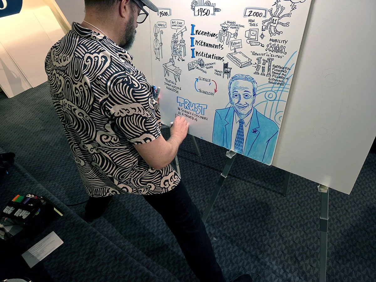 Peter Durand scribing for Joel Moykr's opening keynote.
