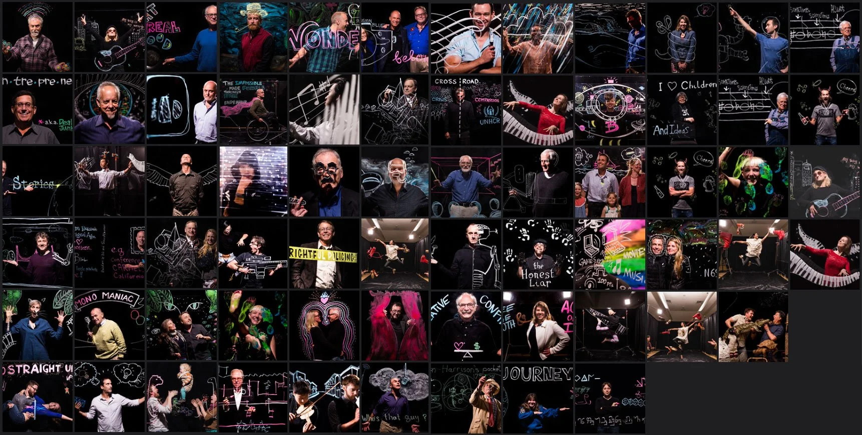 Thumbnails of all portraits created with volunteer artists and Asa Mathat.