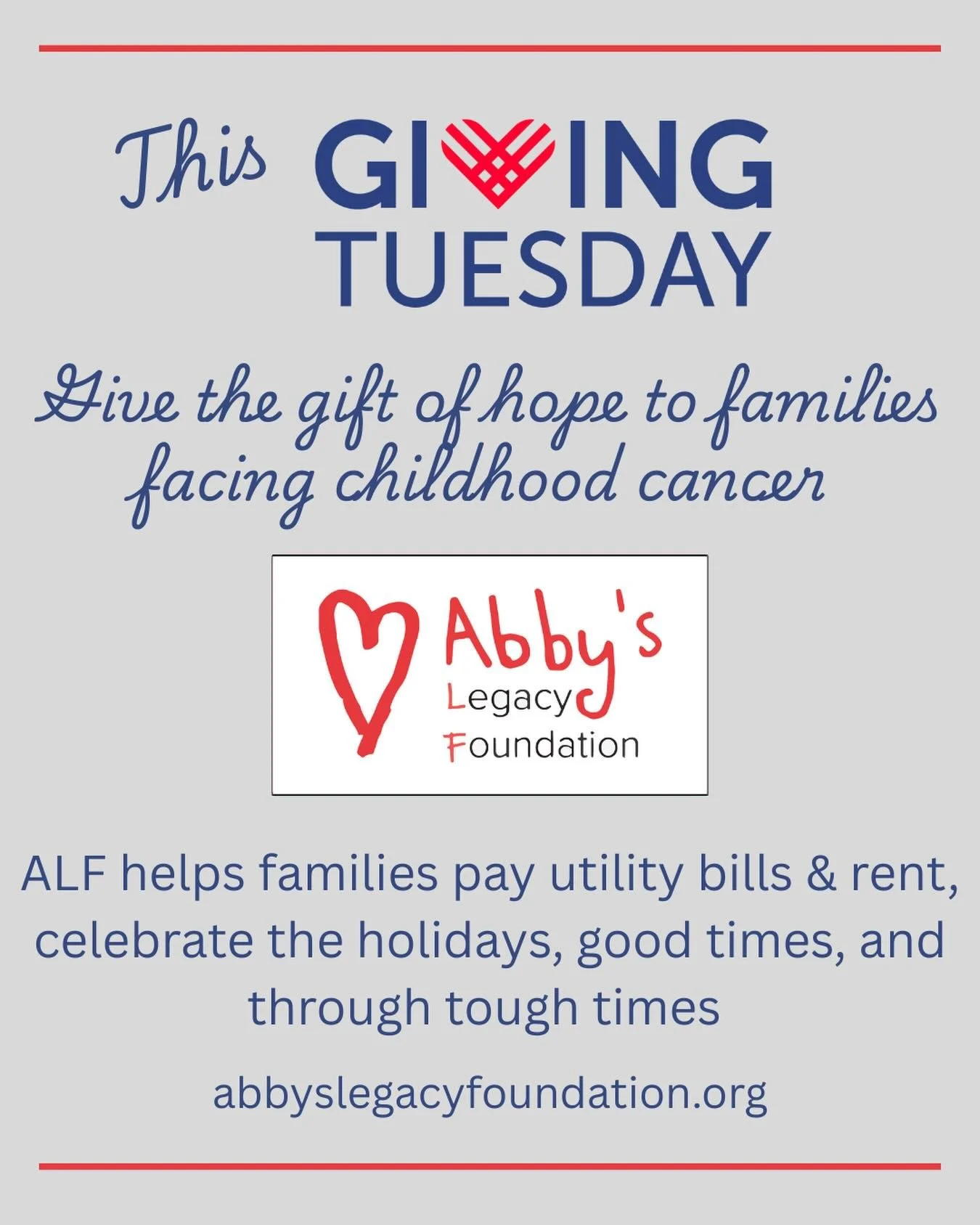 ❤️This Giving Tuesday, help us help more families fighting childhood cancer. This year we have given over $25,000 in utility &amp; rent assistance grants, allowing parents a moment of stability during the rollercoaster treatment can be. We have also 