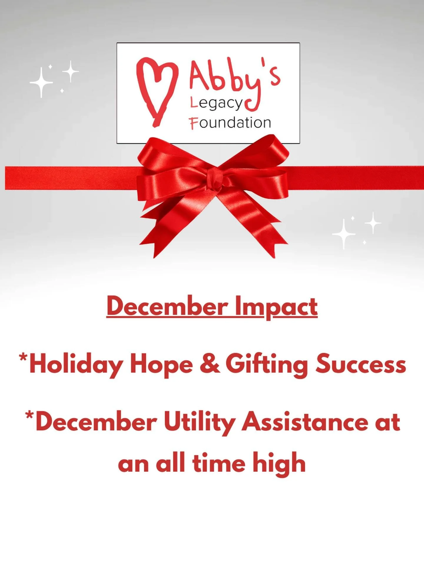 ❤️ December Impact at Abby&rsquo;s Legacy Foundation ❤️

This December, your support helped us bring comfort, hope, and relief to families facing childhood cancer during the holiday season.

🎁 Holiday Hope Program
Because of you, 33 local Hampton Ro