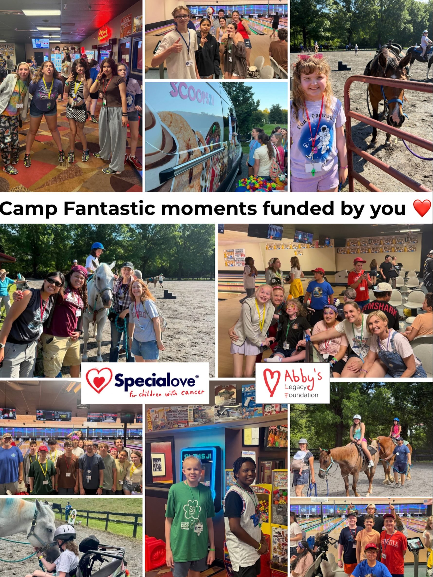 Honored to be a part of @specialove_org camps each year! In 2026 Abby&rsquo;s Legacy Foundation gave $10,000 to Special Love for BRASS (siblings) and Camp Fantastic (patients). Camp Fantastic campers enjoyed an ice cream truck, daily horse activities