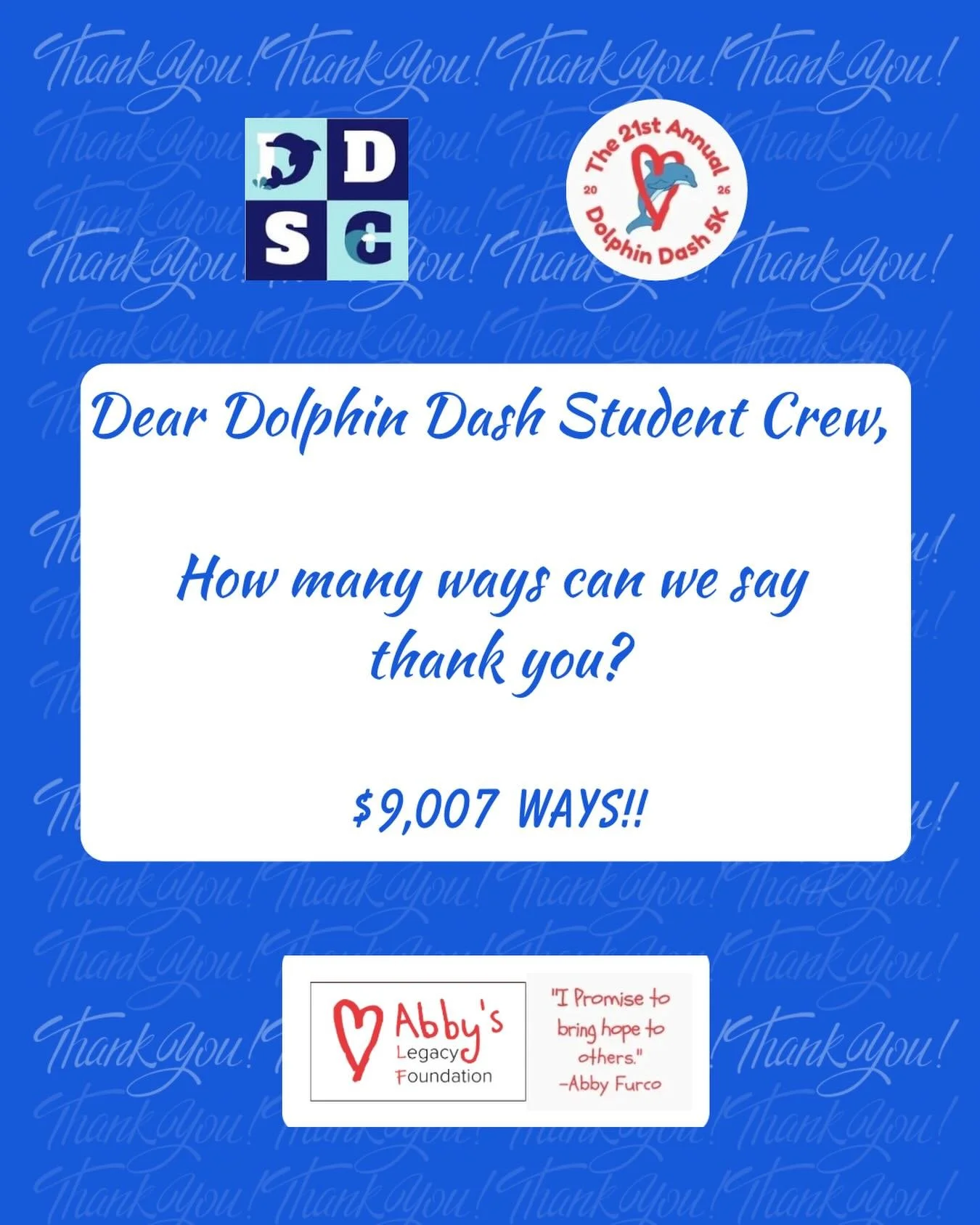 What an incredible gift!
Abby&rsquo;s Legacy Foundation is honored to have received a check for more than $9,000 raised by the Ocean Lakes High School Dolphin Dash Student Crew during the 2025-2026 school year!

We are beyond grateful for the hard wo