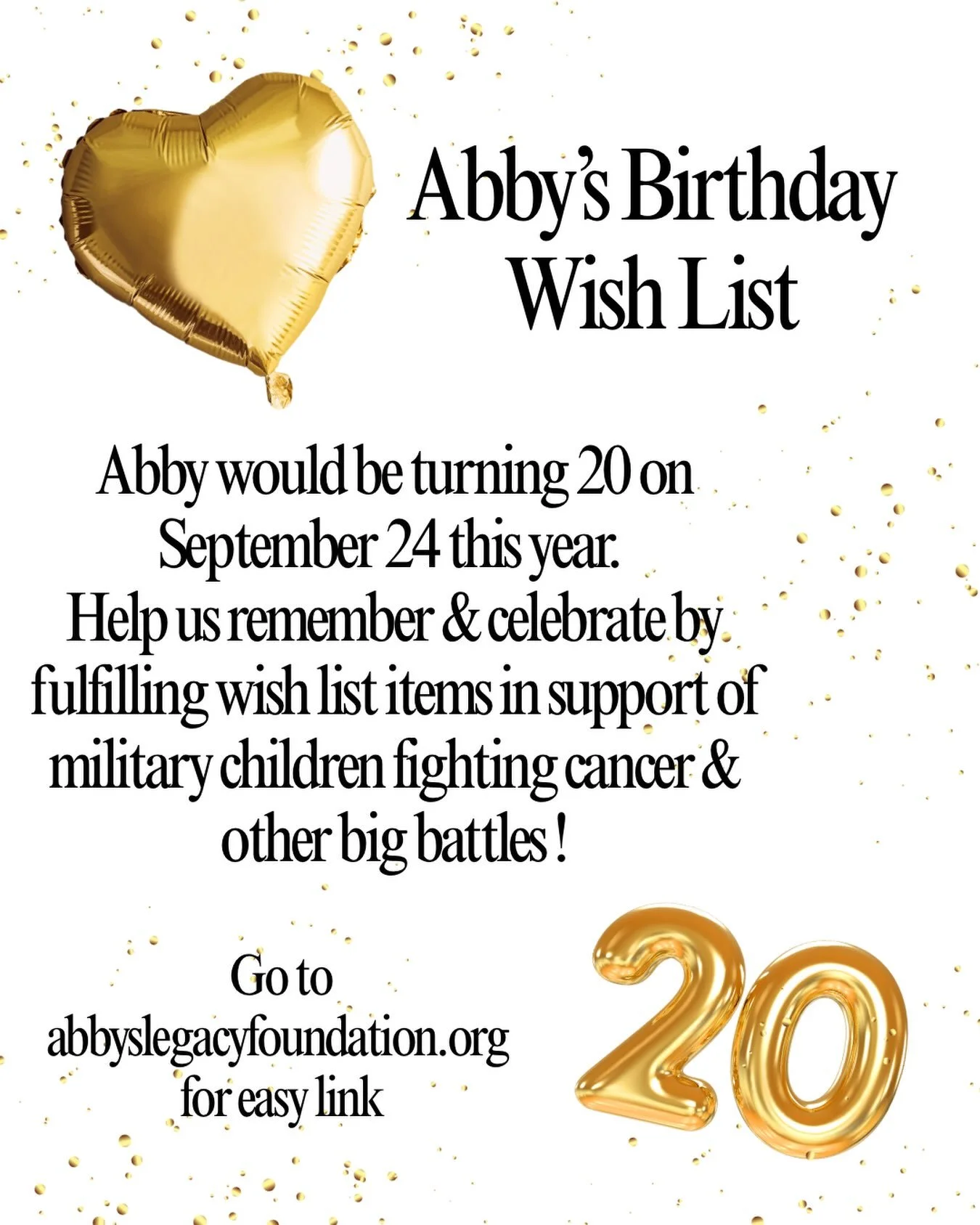 We love this tradition of celebrating Abby&rsquo;s Birthday each year with fulfilling a wish list that supports military children fighting cancer &amp; other big battles. Purchase an item off of the wish list or make a donation &amp; we can shop for 