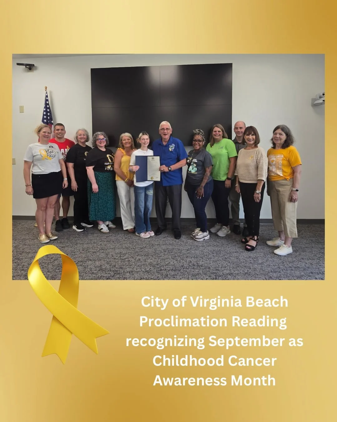 Thank you @bobbydyervb &amp; the City of Virginia Beach for officially proclaiming September as Childhood Cancer Awareness Month again in 2026! 💛 This is in honor and memory of all kids and families fighting!! 💛
#CCAM #forthoselifetimes