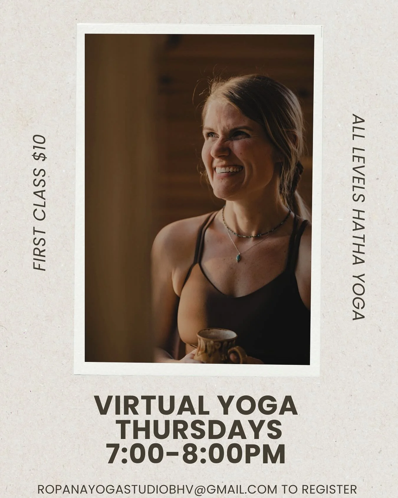 ✨✨ VIRTUAL YOGA ✨✨

Starting Thursday&rsquo;s, November 27
7:00-8:00pm
First class $10
All levels Hatha, focusing on calming the nervous system. 

📧 ropanayogastudiobhv@gmail.com to receive a link for the practice. 

#ropanayoga #virtualyoga #hathao
