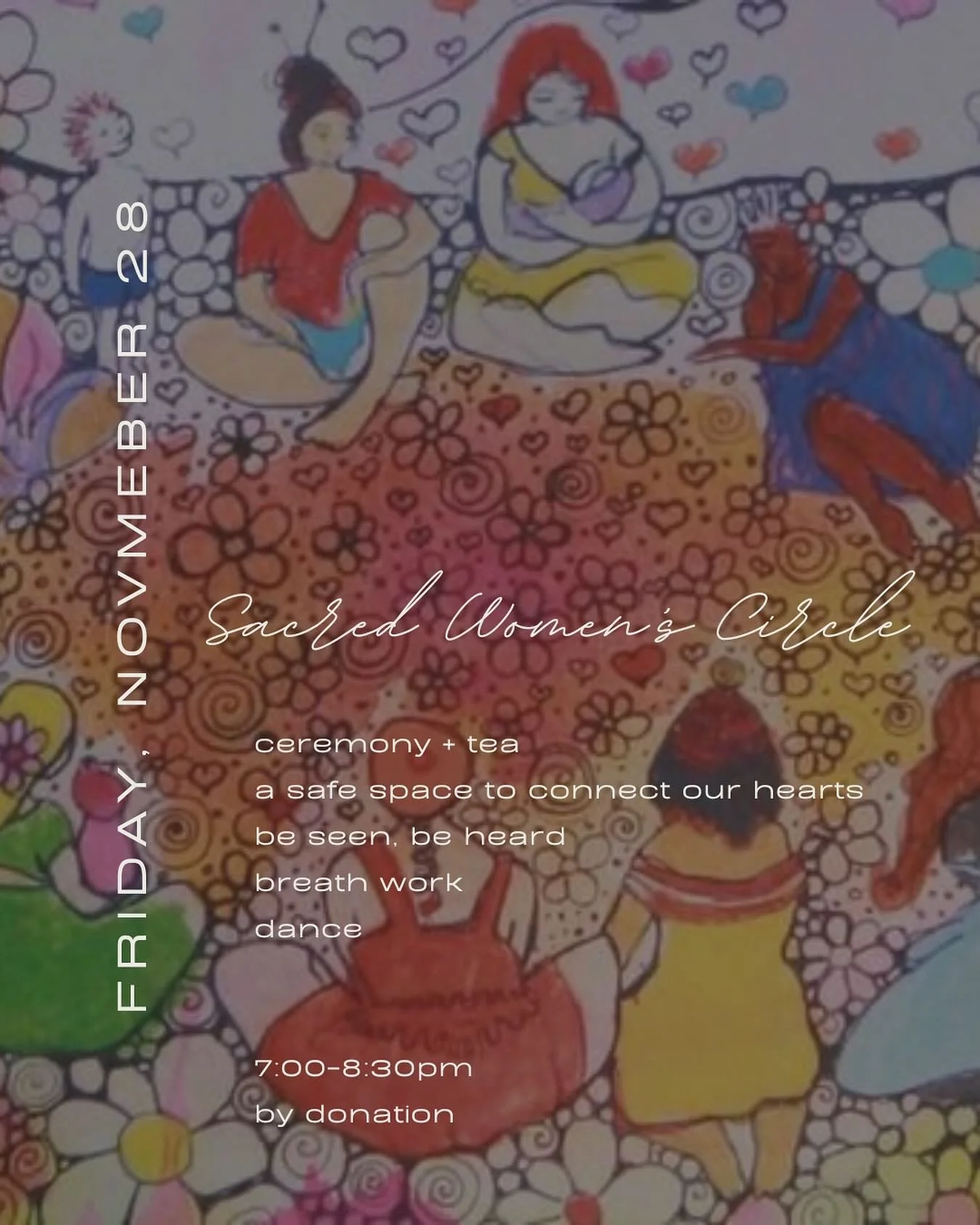 Next week my loves ! 💗
Friday, November 28
7:00-8:15pm

Come connect in ceremony. Where we soften our hearts, and connect in community. Breathwork, dance, connecting with your sisters. Be seen, be heard, be held. 

📧 ropanayogastudiobhv@gmail.com t