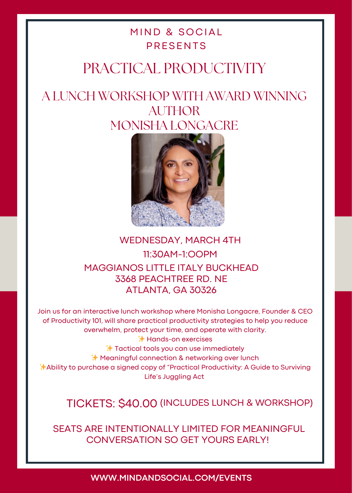 Practical Productivity Lunch Workshop with Monisha Longacre