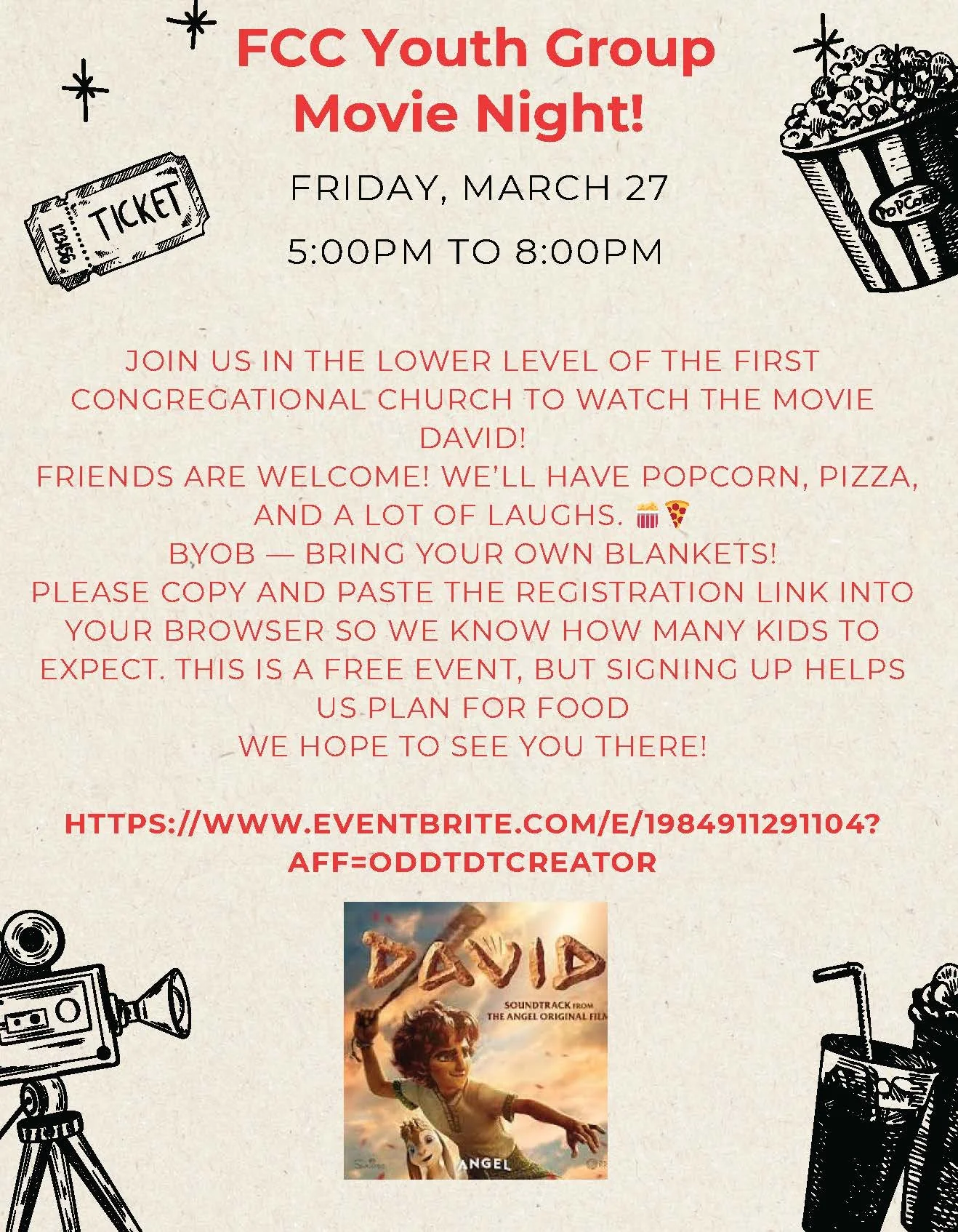 Youth Group Movie Night Flyer with David poster