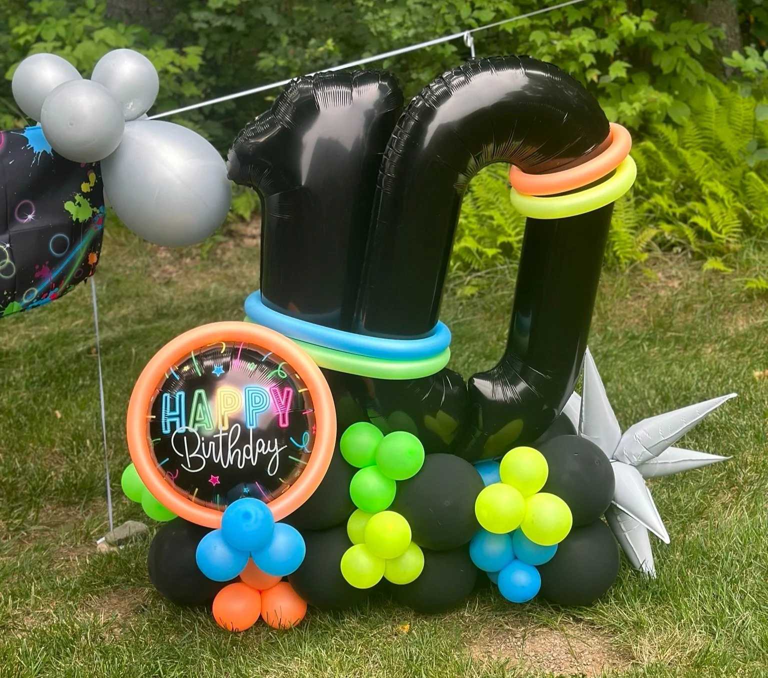 Neon Number 10 Balloon Stack