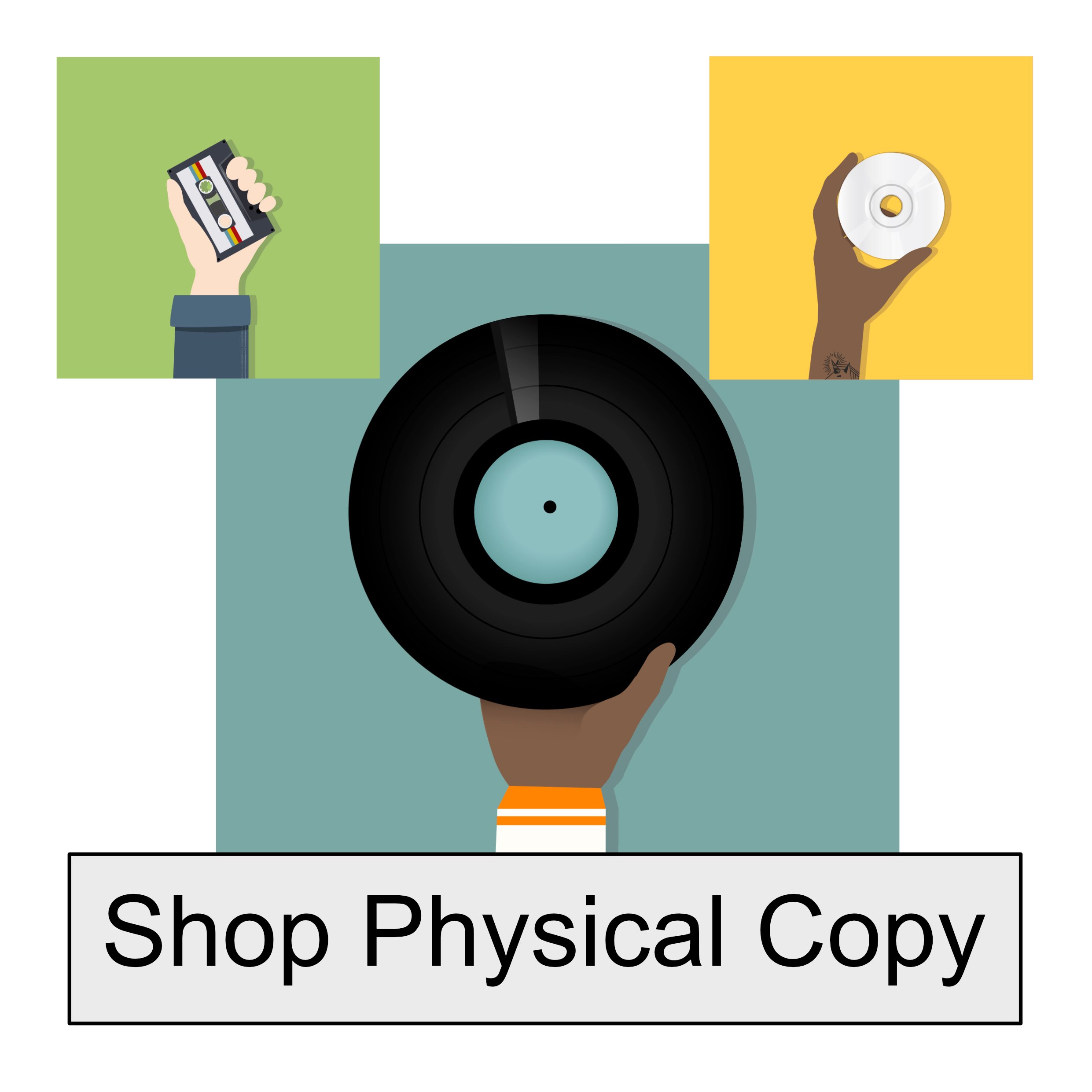 Pictures of CD, Cassette and Vinyl